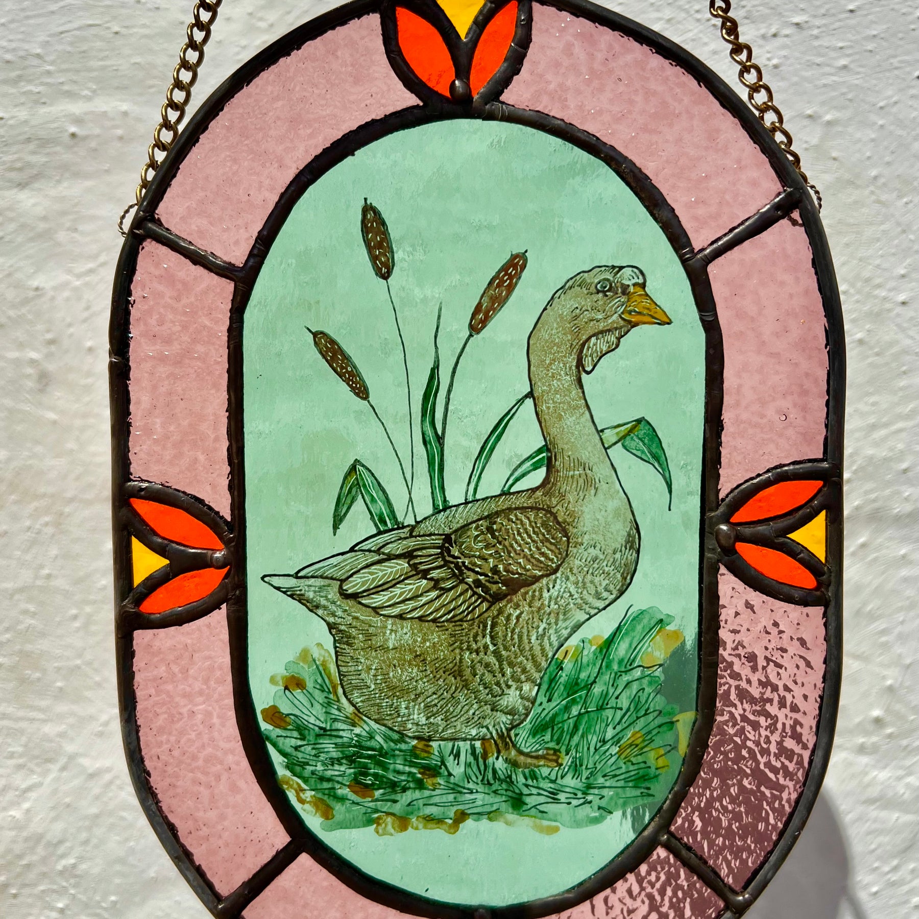 Goose stained glass panel