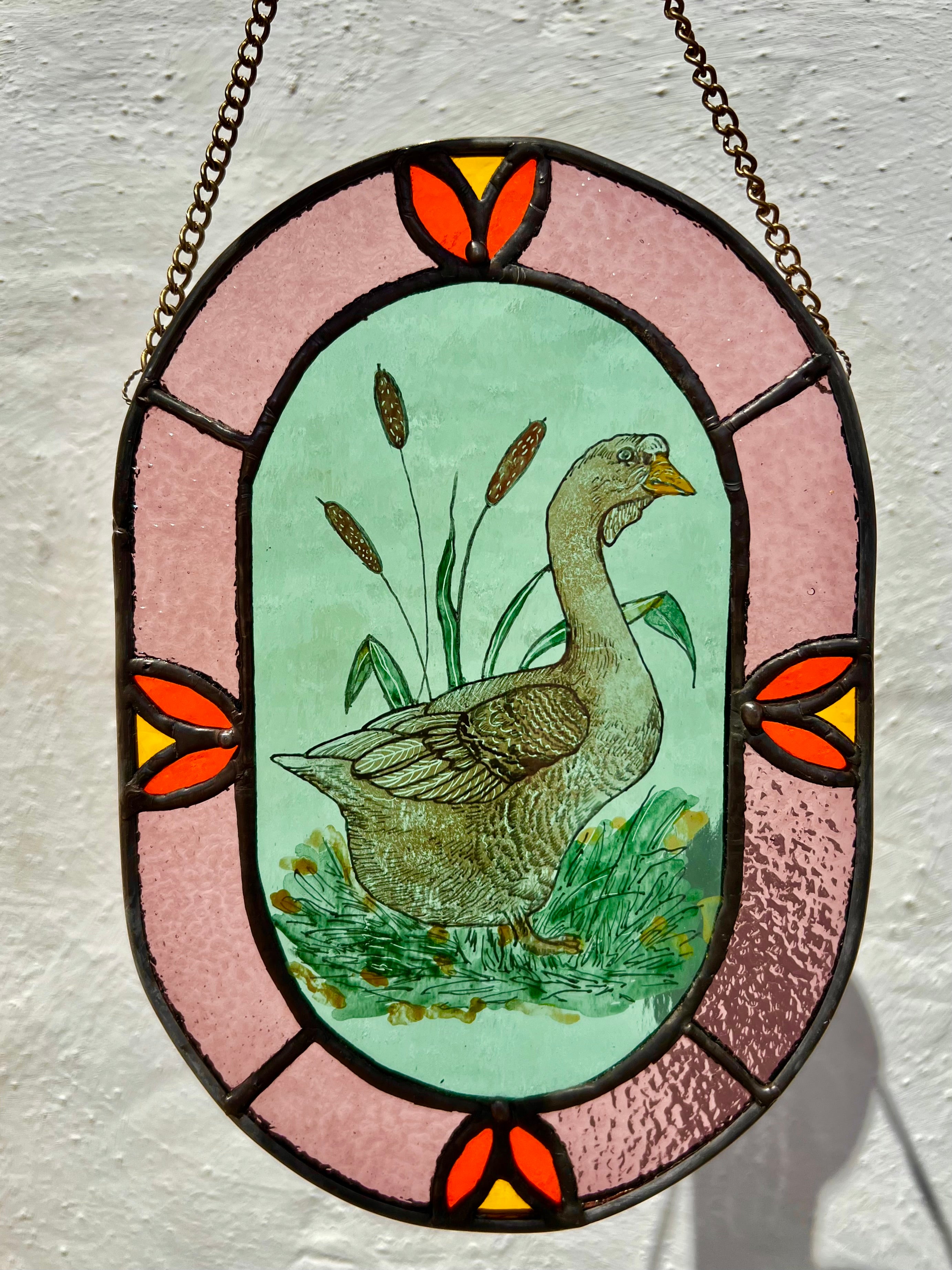 Goose stained glass panel