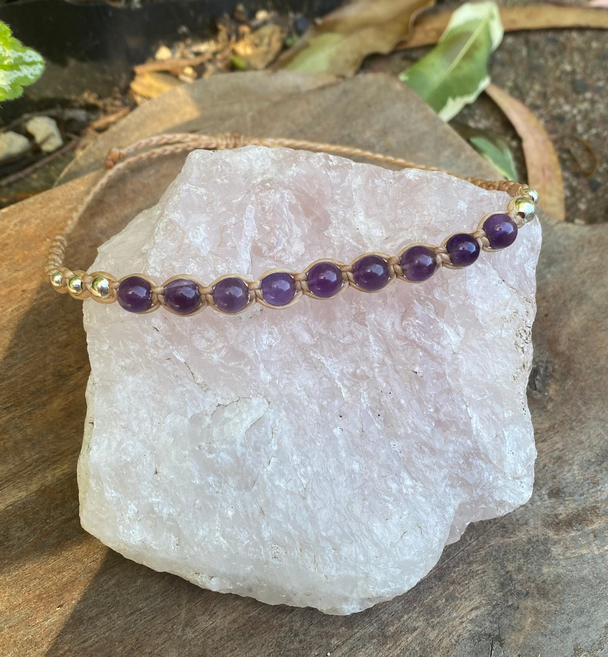 Amethyst Beaded Anklet: Macrame Adjustable Waterproof