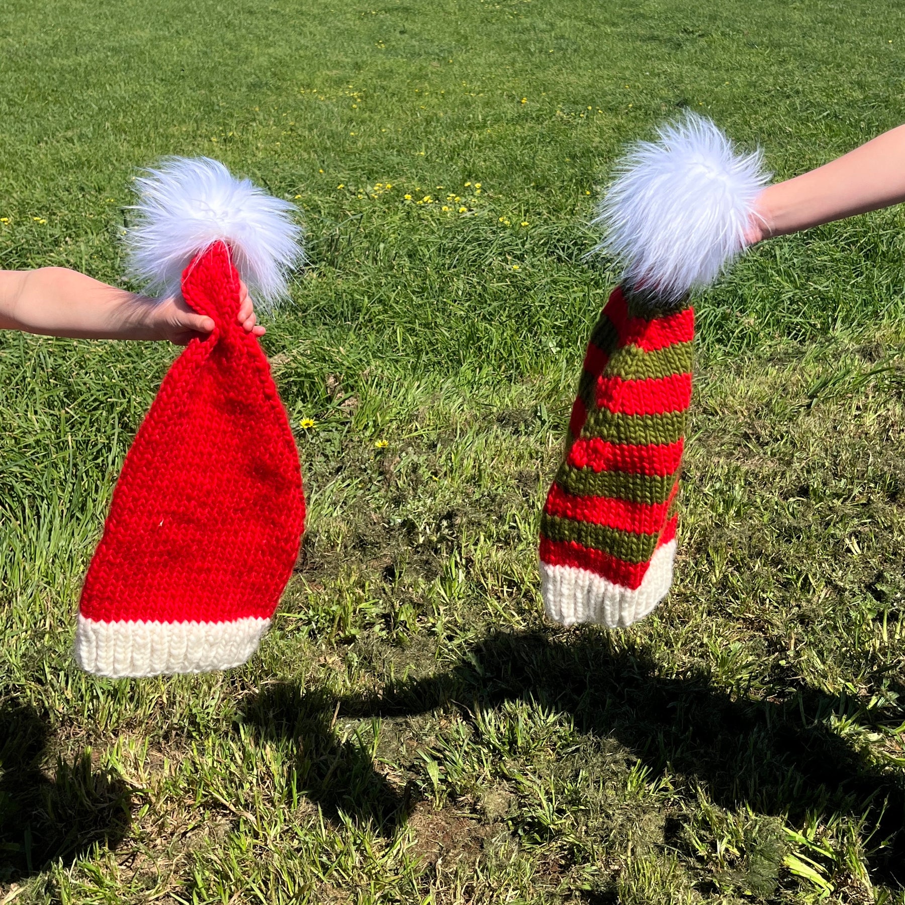 Hand knit wool Christmas hats