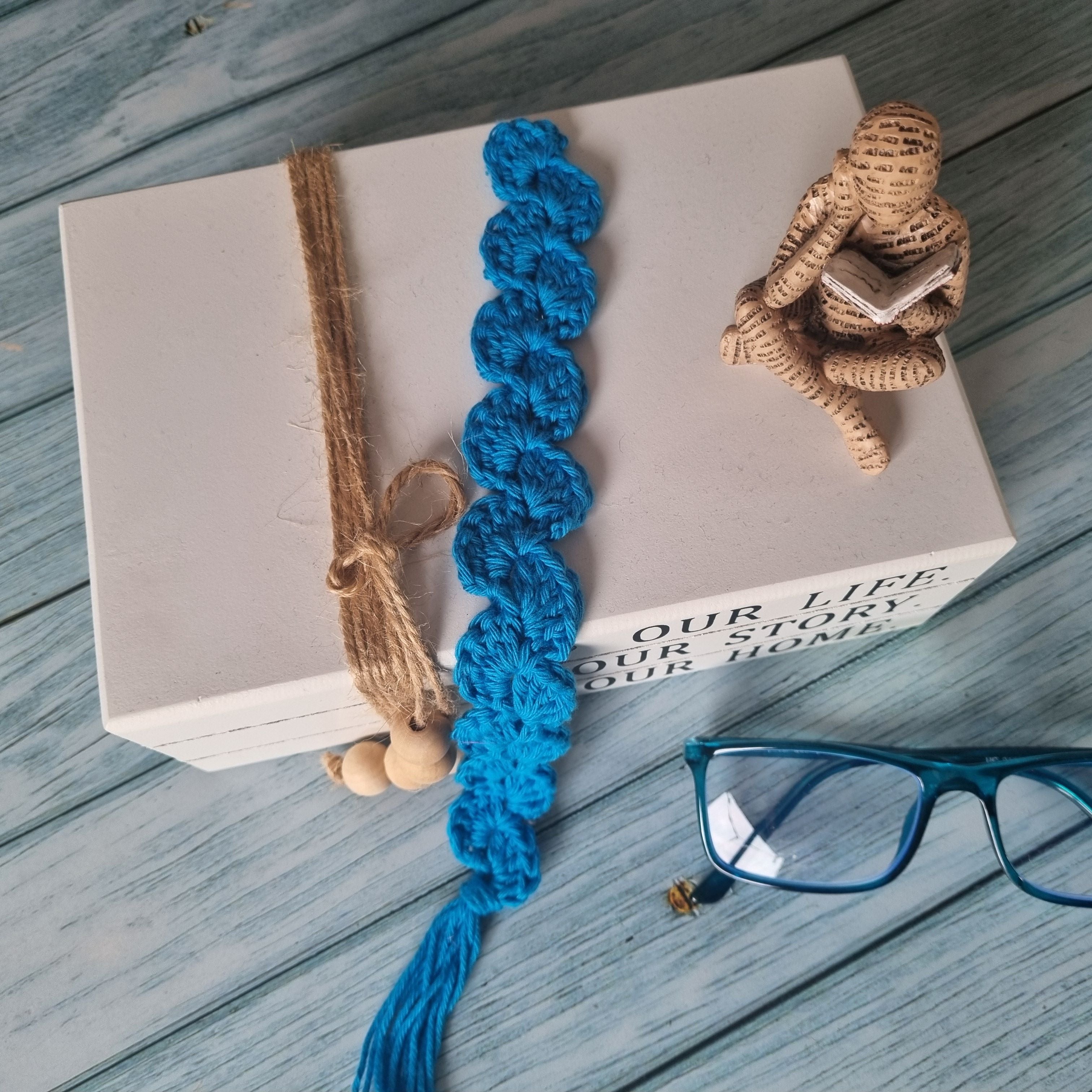 Crochet Bookmark | Blue | Aqua | Peach | Handmade