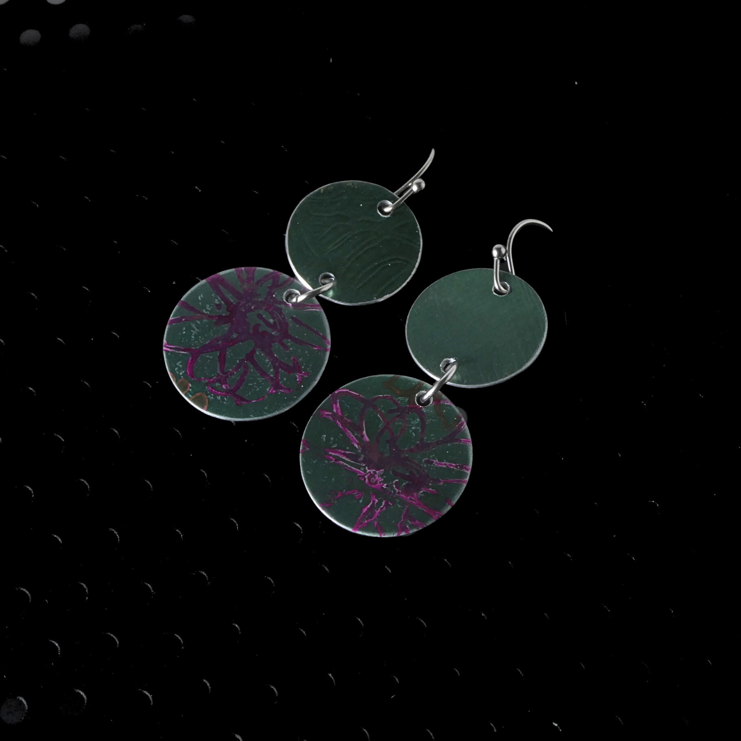 Anodised aluminium earrings hand printed - Midnight Velvet Collection