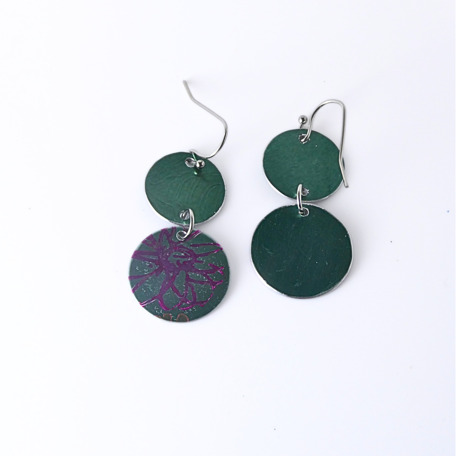 Anodised aluminium earrings hand printed - Midnight Velvet Collection