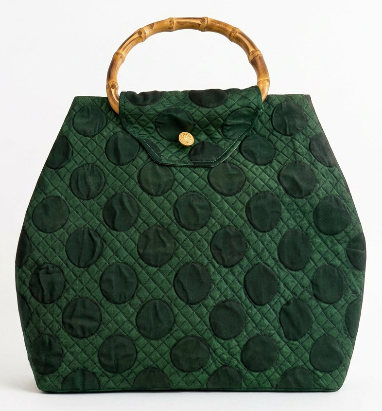 Green Spotted Handmade Reclaimed Fabric Handbag