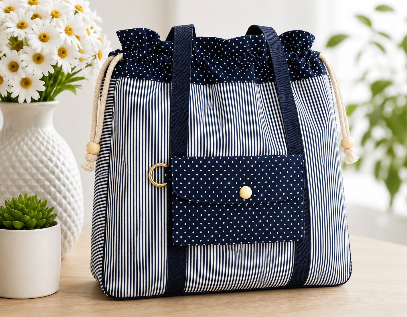 Navy & White Stripe Tote