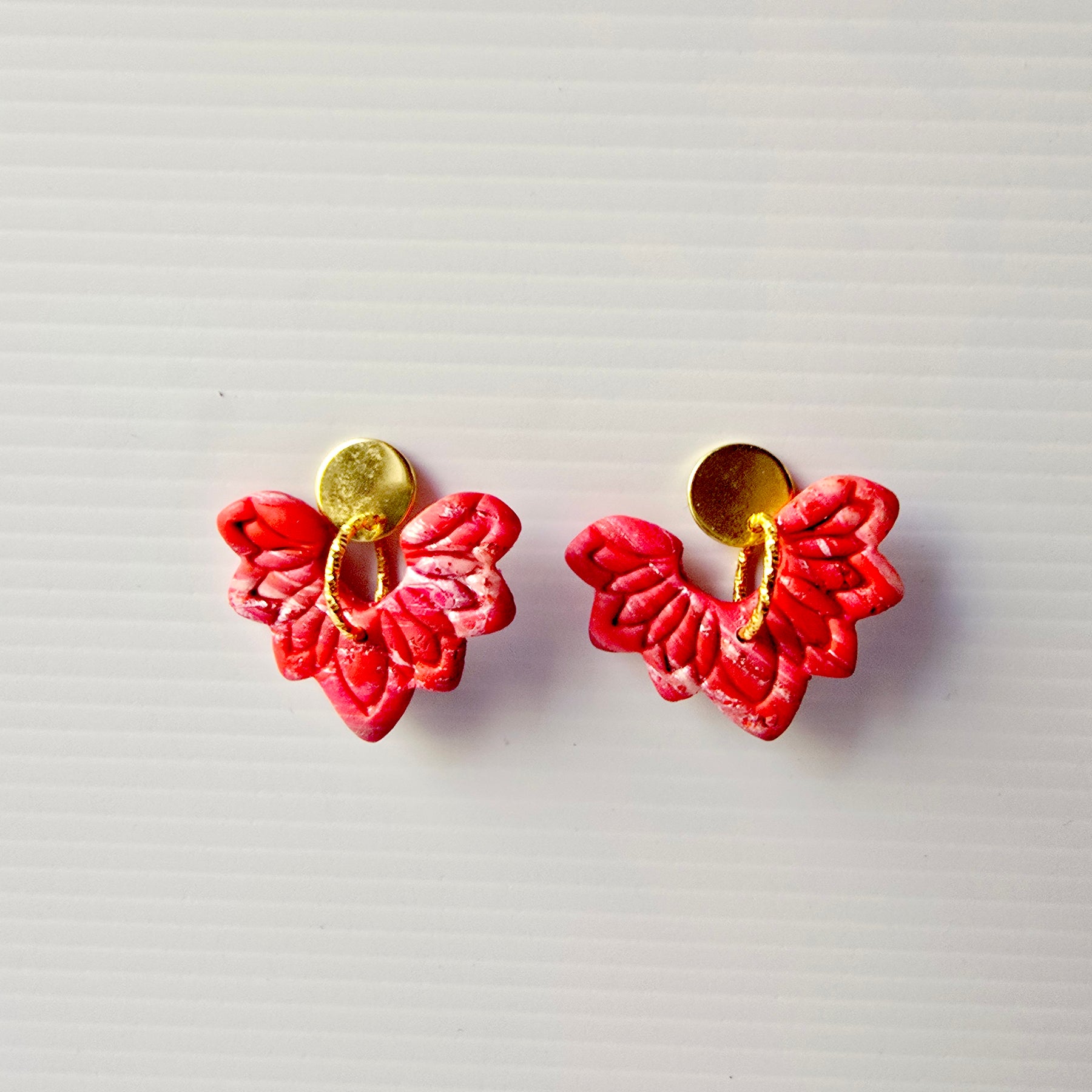 Red Marbled Floral 9k Gold Plated Earrings
