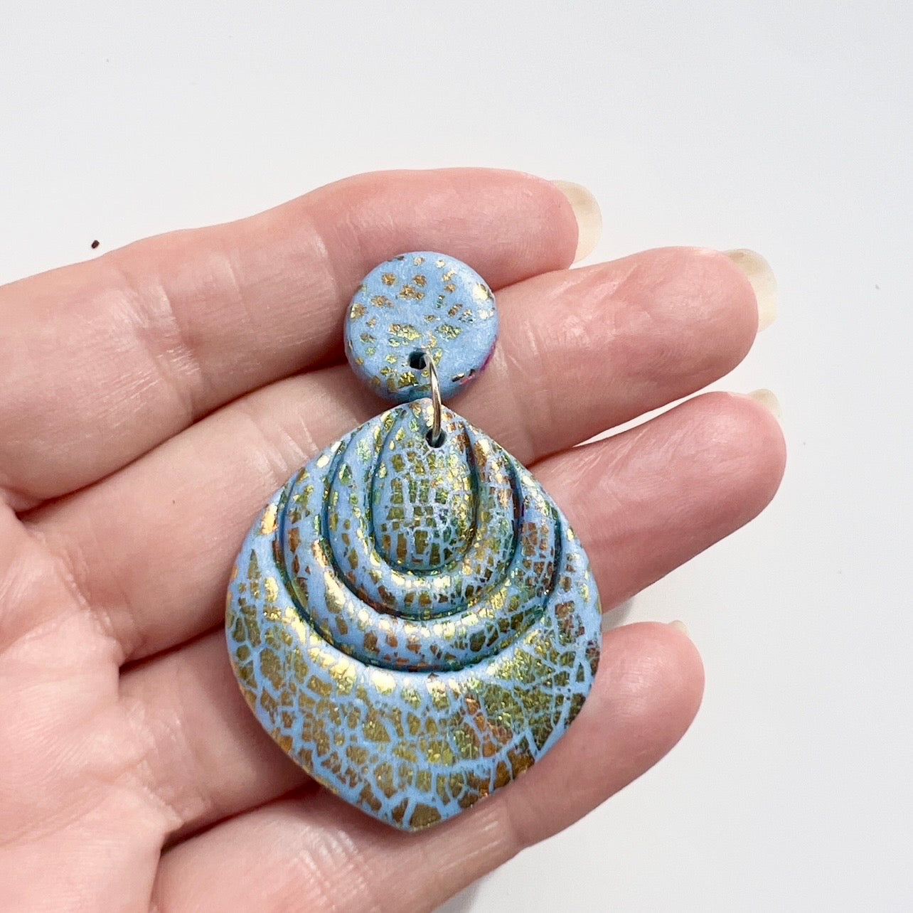 Earrings ~Dangles ~Lightweight ~Blue~Gold Leaf