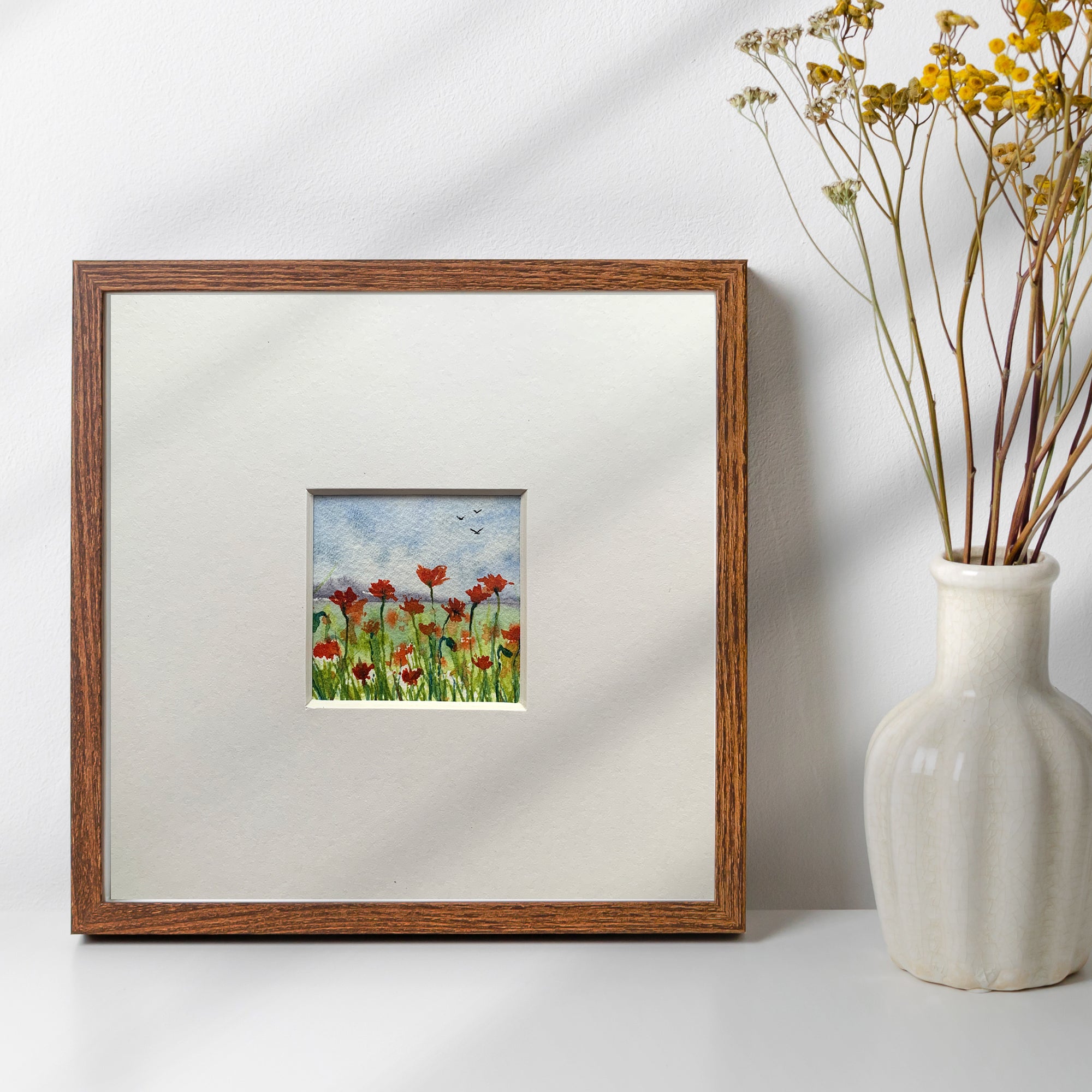 Poppy Landscape Hand-painted Watercolour Artwork - 2.5x2.5"