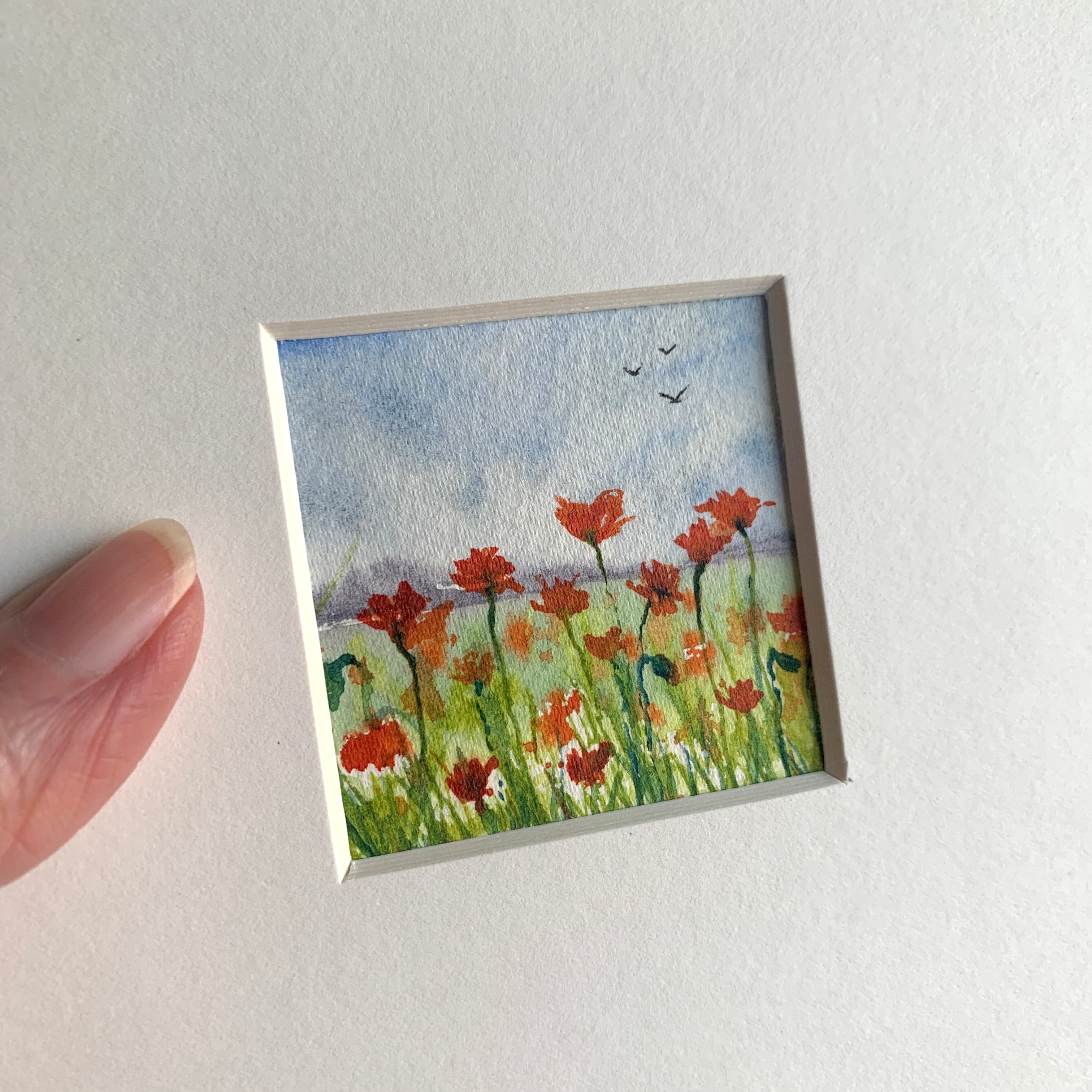 Poppy Landscape Hand-painted Watercolour Artwork - 2.5x2.5"