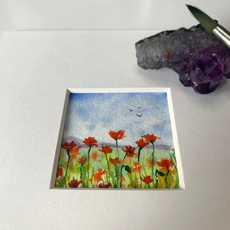 Poppy Landscape Hand-painted Watercolour Artwork - 2.5x2.5