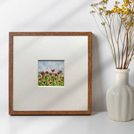 Poppy Landscape Hand-painted Watercolour Artwork - 2.5x2.5