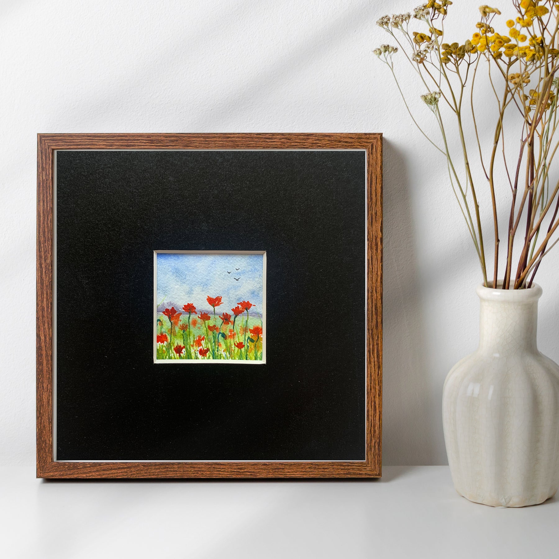 Poppy Landscape Hand-painted Watercolour Artwork - 2.5x2.5"