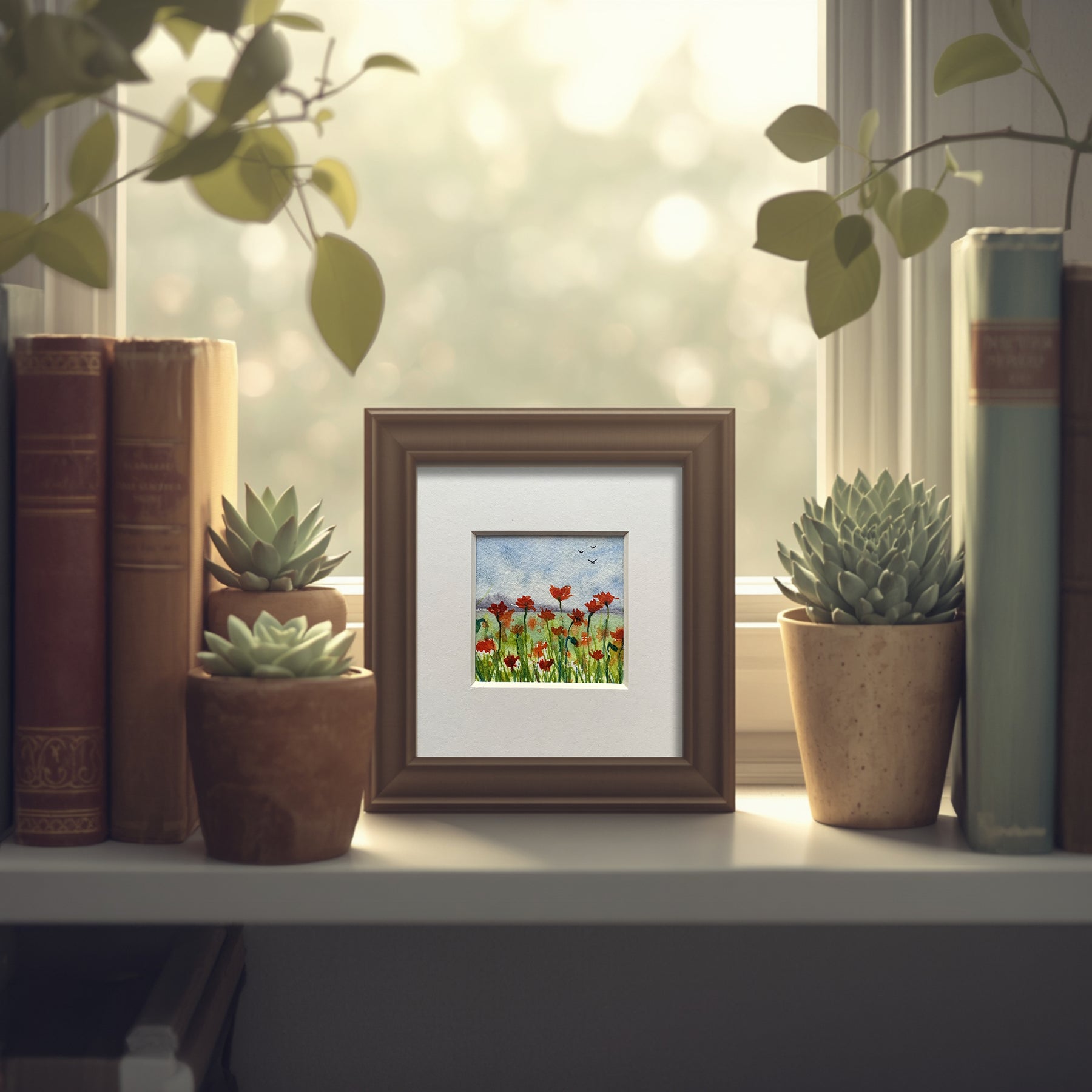 Poppy Landscape Hand-painted Watercolour Artwork - 2.5x2.5"