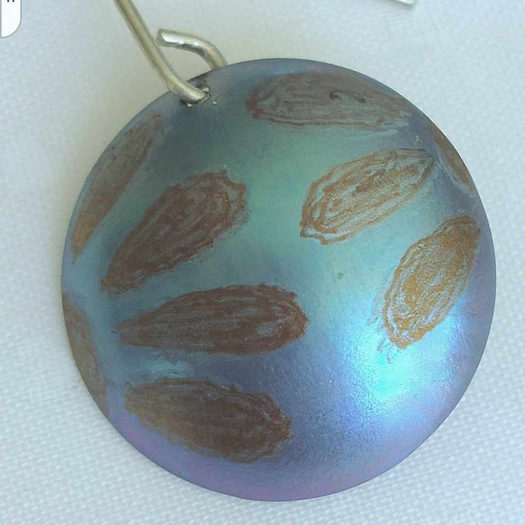 Titanium Domed Dangles- Flower Design  Teal and Bronze