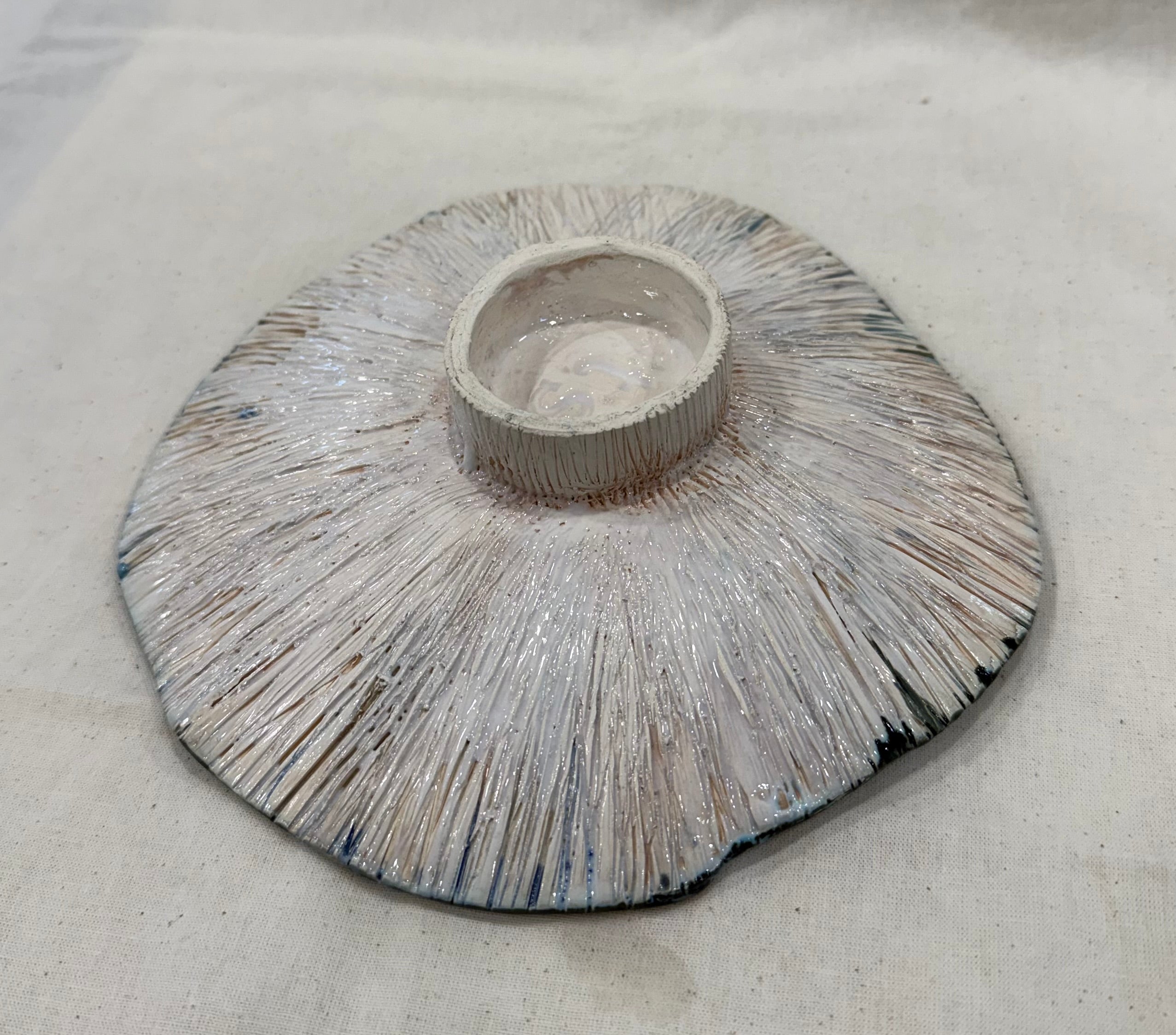 Organic Textured Round Platter in Multi Glazes