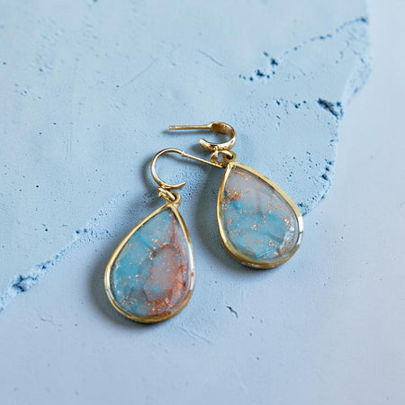 Teardrop Polymer Clay Earrings - Slate Blue and Copper