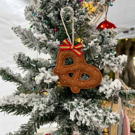 Felt Pretzel Christmas Tree Decoration, Beaded Salt & Festive Bow