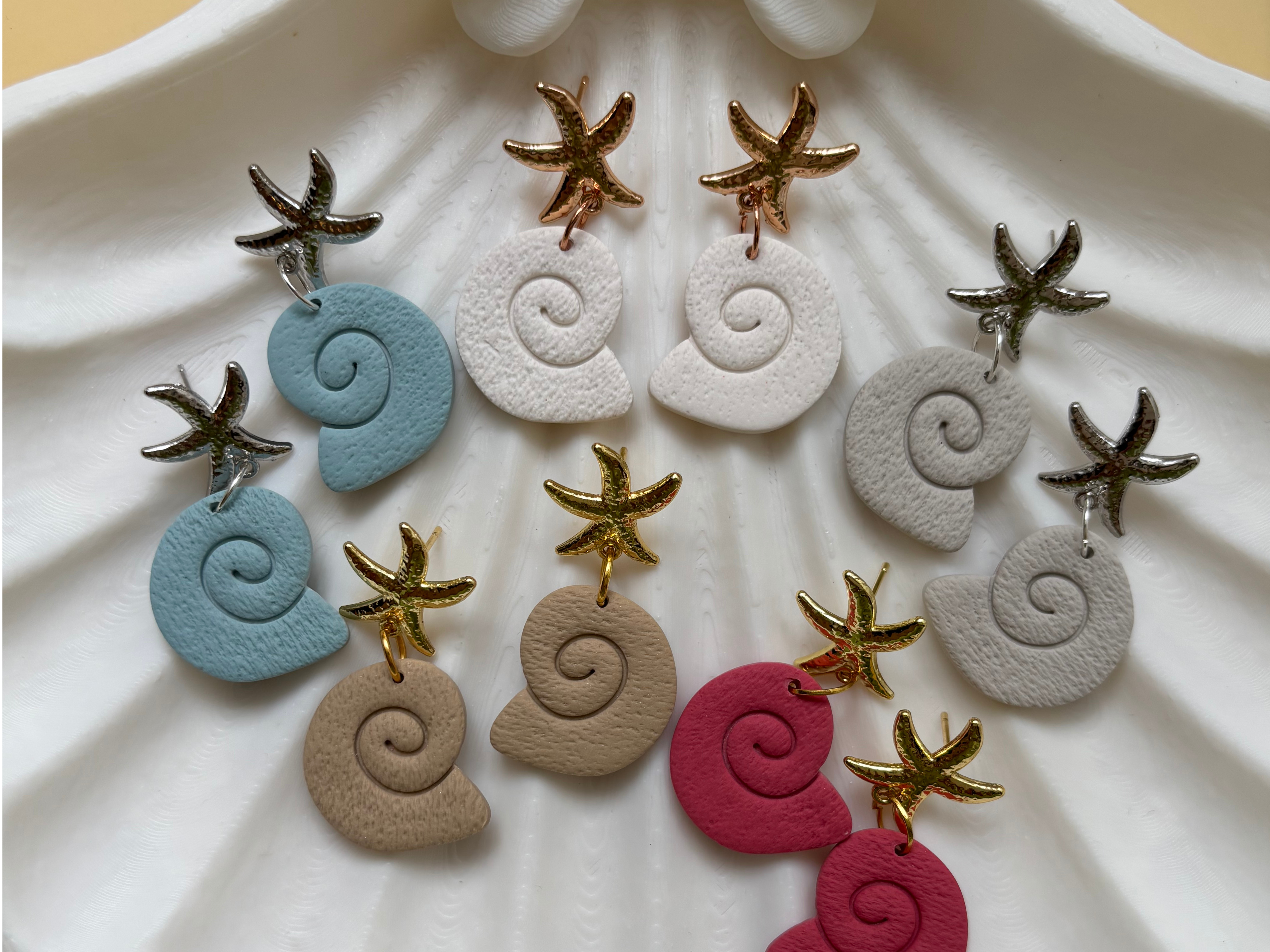 Seaside Stories | Starfish & Spiral Shell Drop Earrings