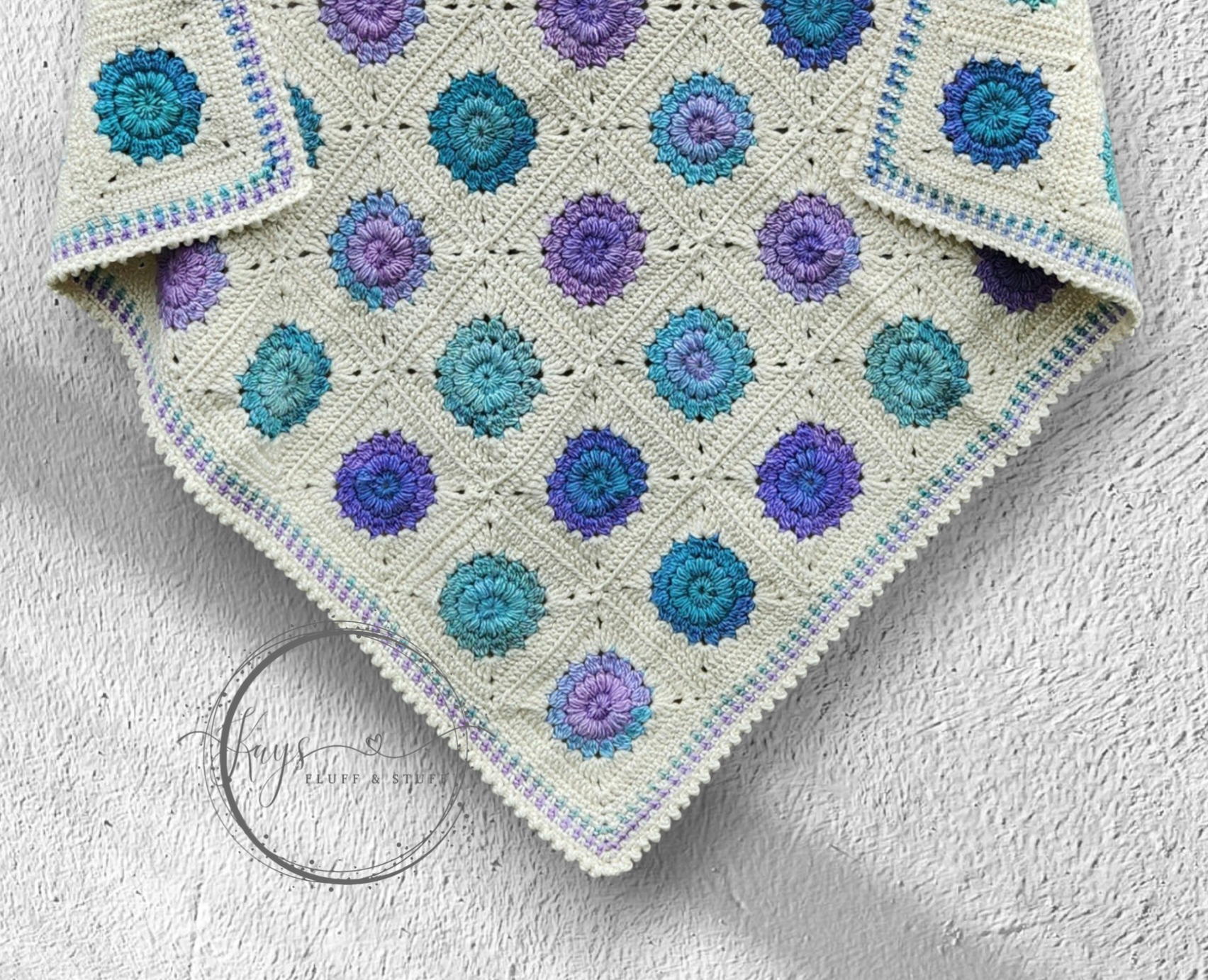 Crochet Granny Square Teal/Mauve Throw