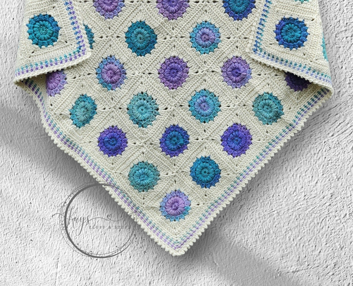 Crochet Granny Square Teal/Mauve Throw