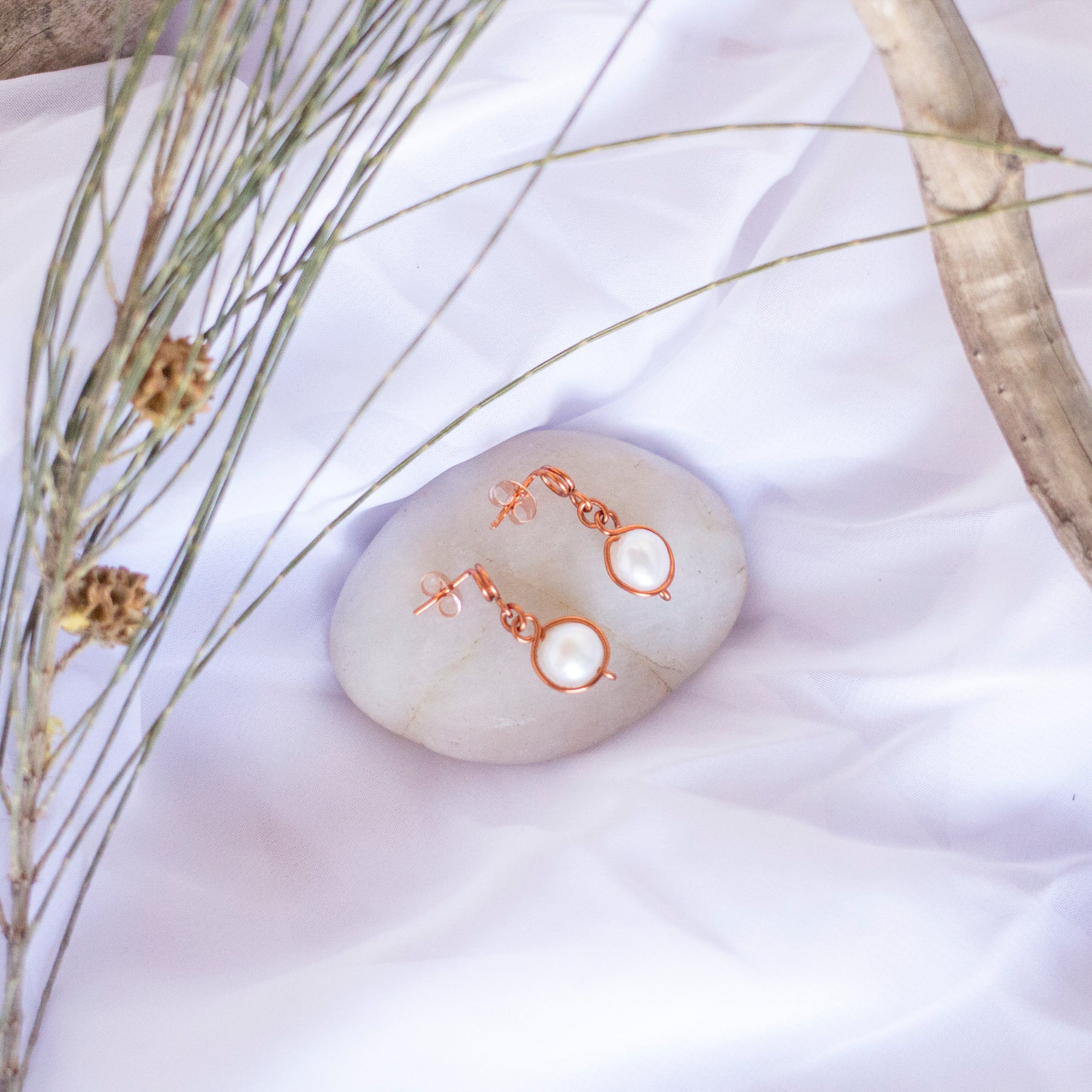 Baroque Pearl Antique Copper Loop Stud Earrings | Dark Copper
