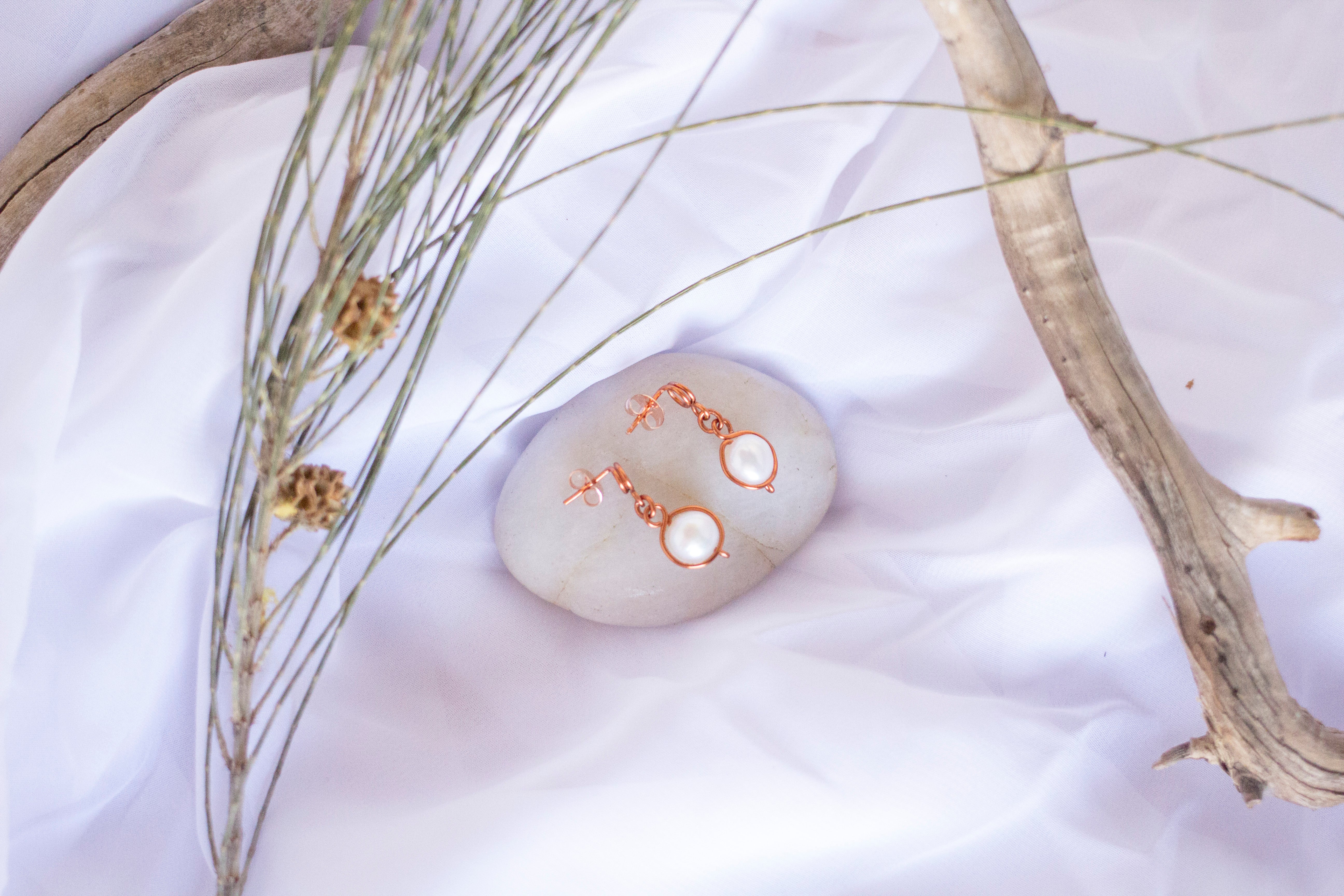 Baroque Pearl Antique Copper Loop Stud Earrings | Dark Copper