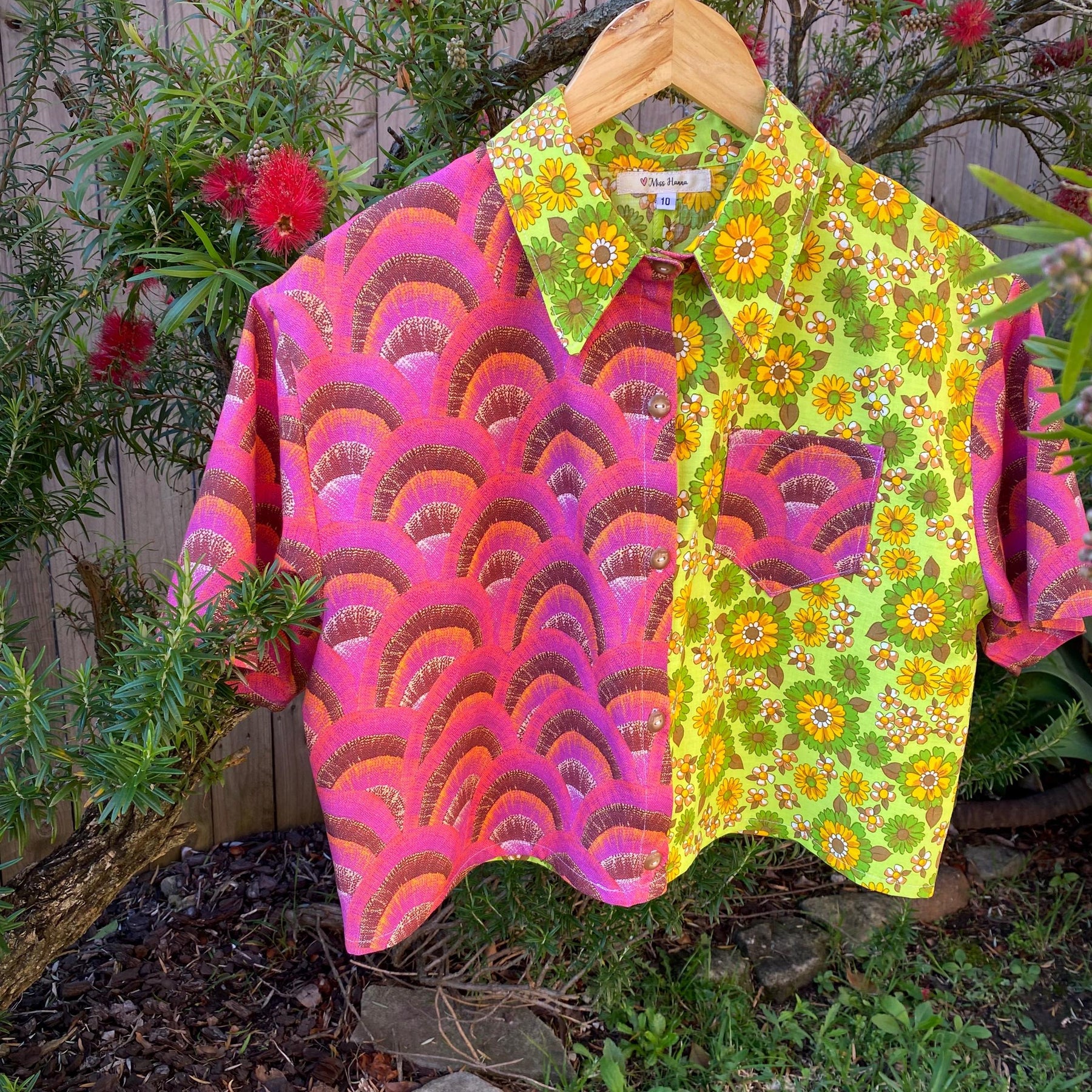 Size S or AU10  Boxy Crop Upcycled Dopamine Shirt