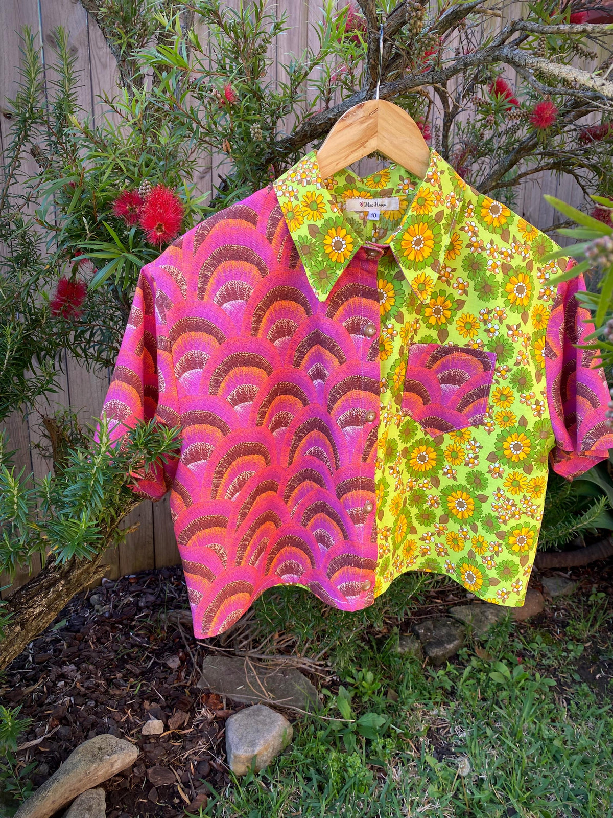 Size S or AU10  Boxy Crop Upcycled Dopamine Shirt