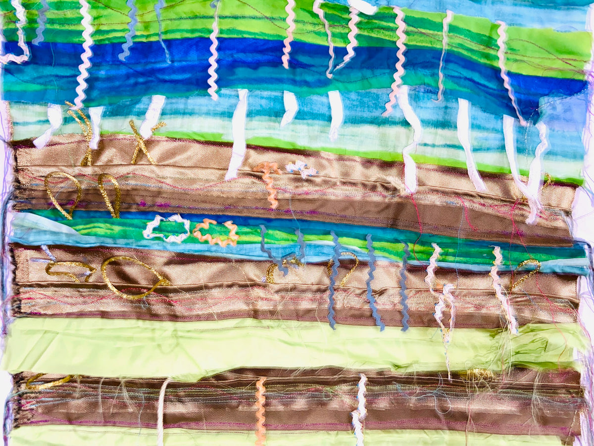 Green, Blue and Gold textile wall hanging