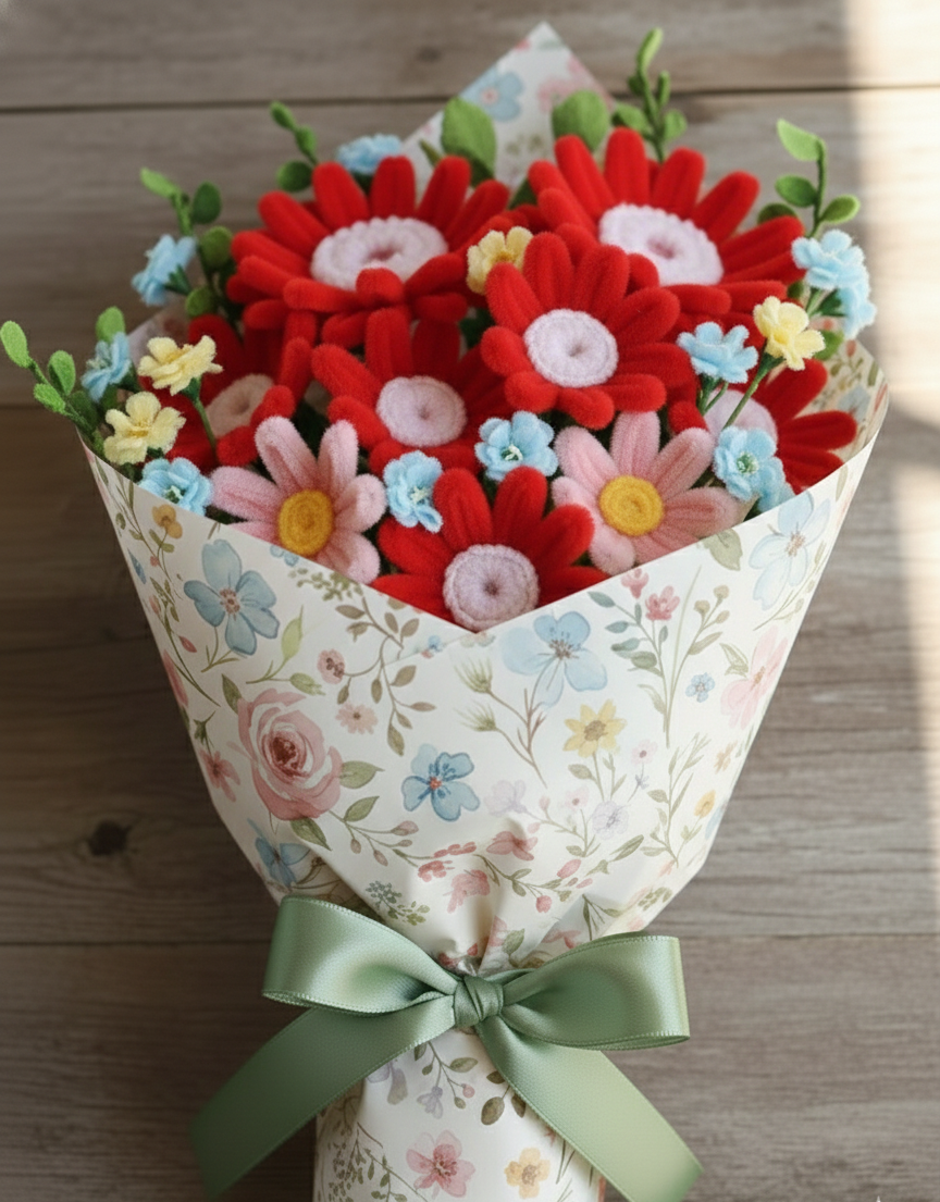 The "Forever Bloom" Pipe Cleaner Bouquet - Handcrafted Keepsake Flowers for Birthdays & Decor- 3 Colour Variations