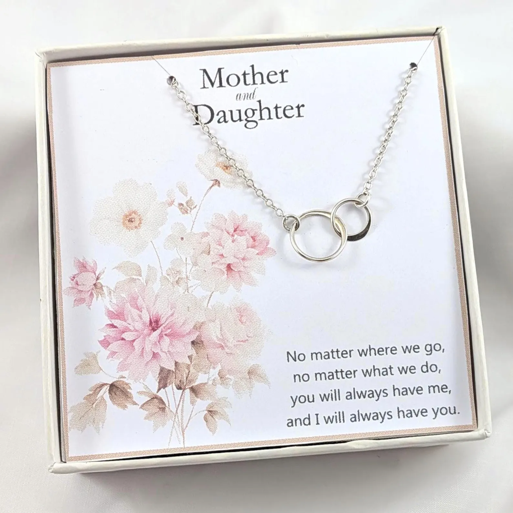 Mother Daughter Necklace Interlocking Circles, Choose you Finish