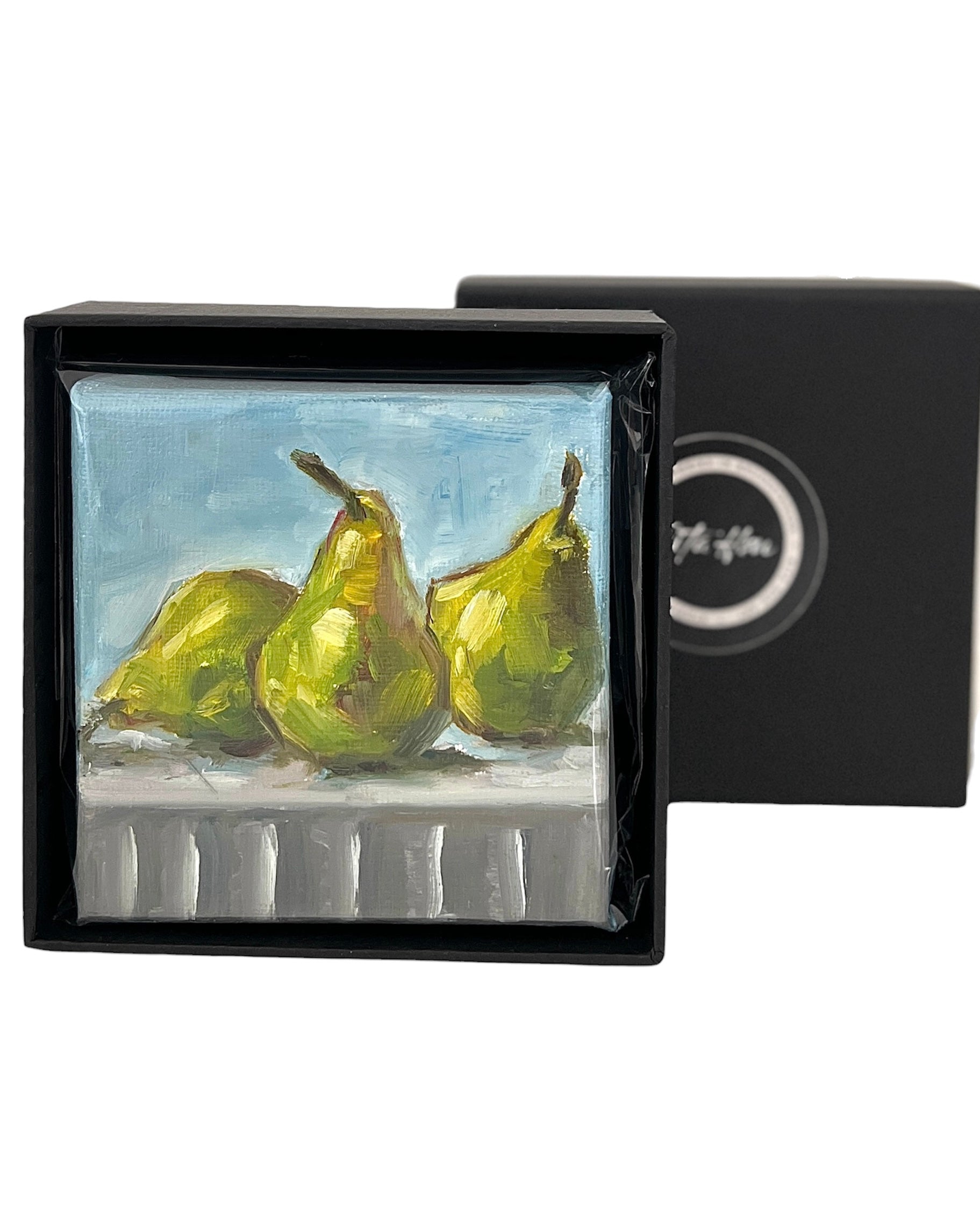 Pear Trio – Original Mini Oil Painting | Fresh Fruit Still Life