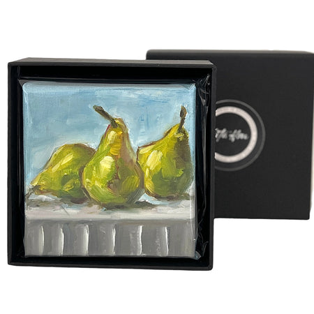Pear Trio – Original Mini Oil Painting | Fresh Fruit Still Life