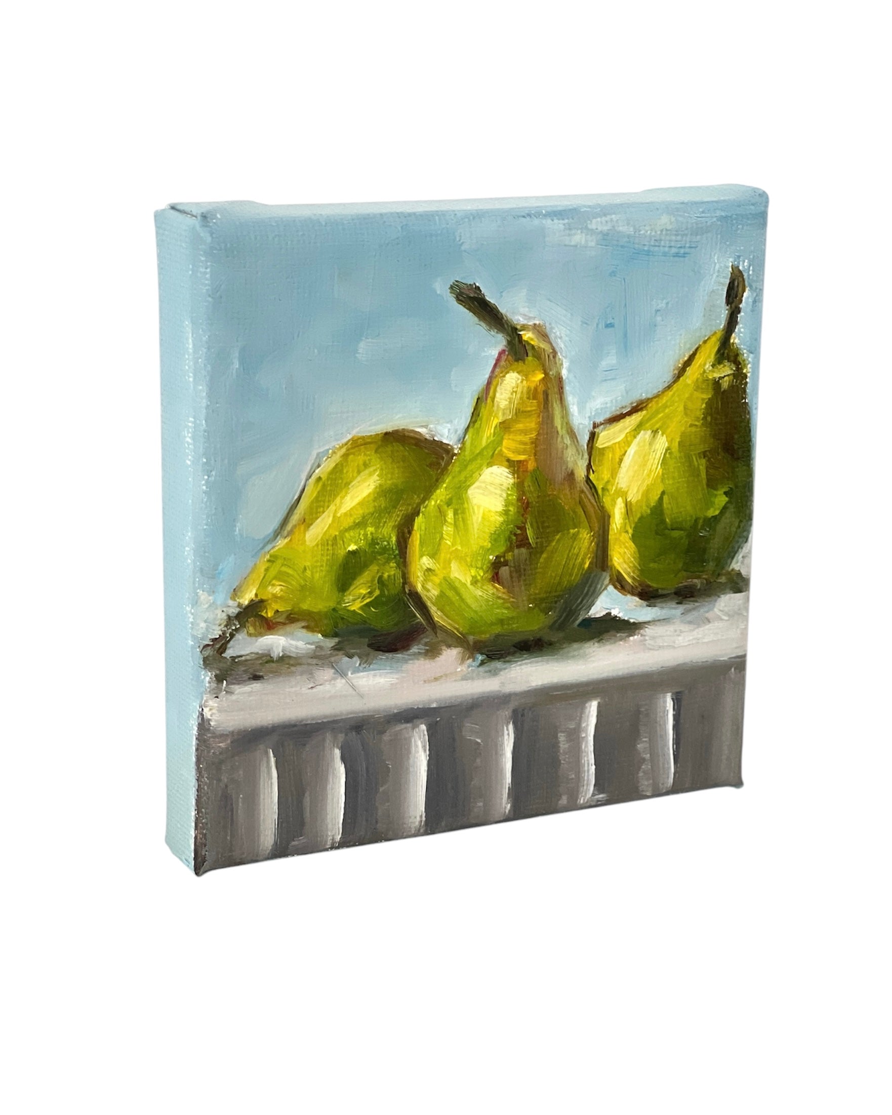 Pear Trio – Original Mini Oil Painting | Fresh Fruit Still Life
