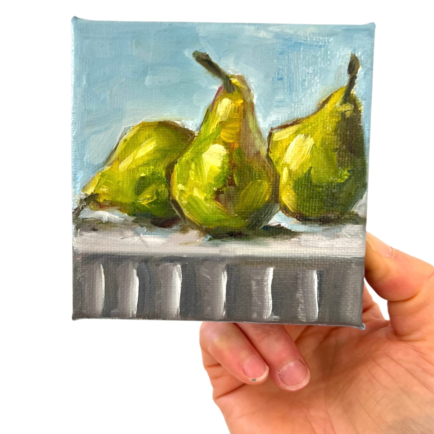 Pear Trio – Original Mini Oil Painting | Fresh Fruit Still Life