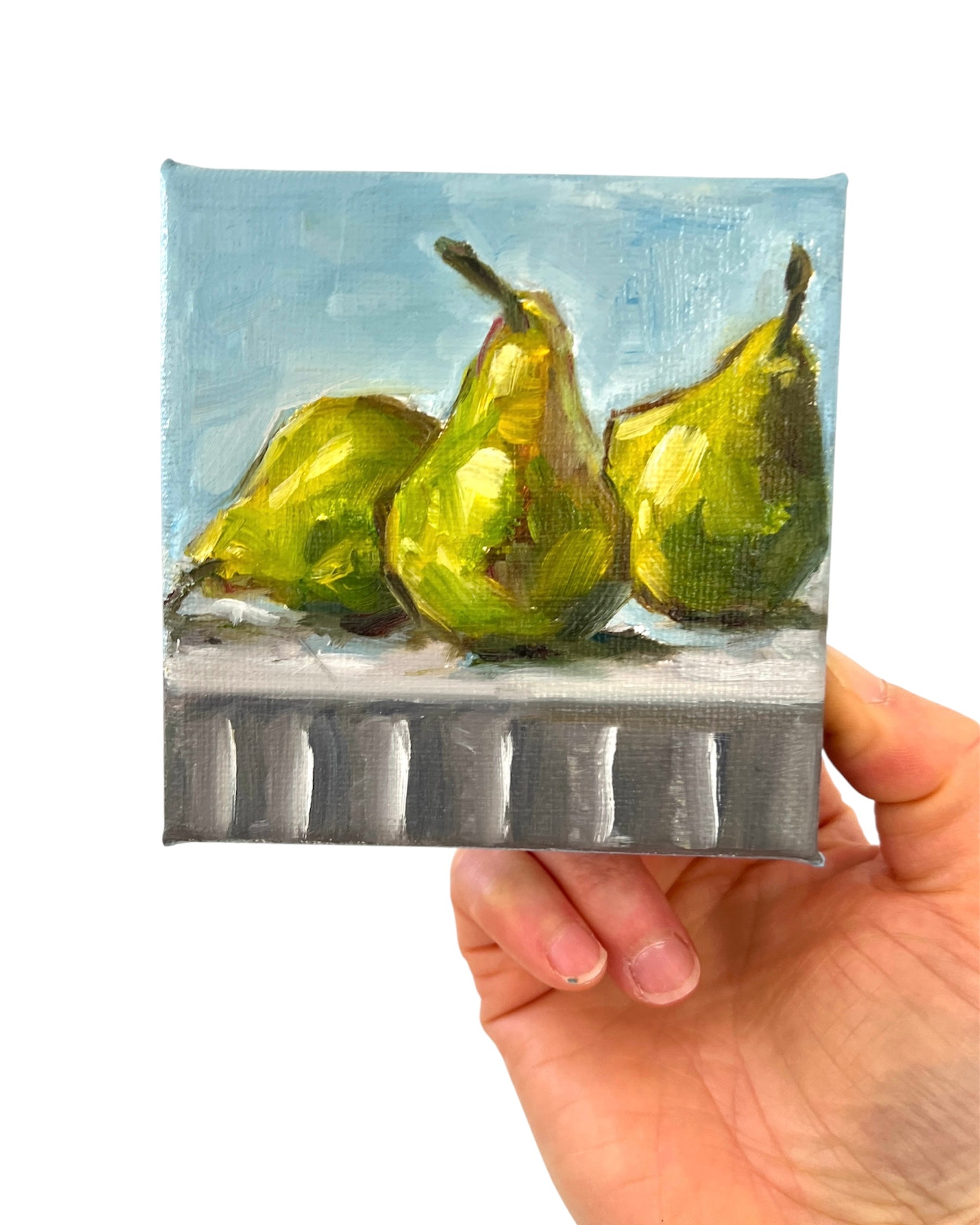 Pear Trio – Original Mini Oil Painting | Fresh Fruit Still Life