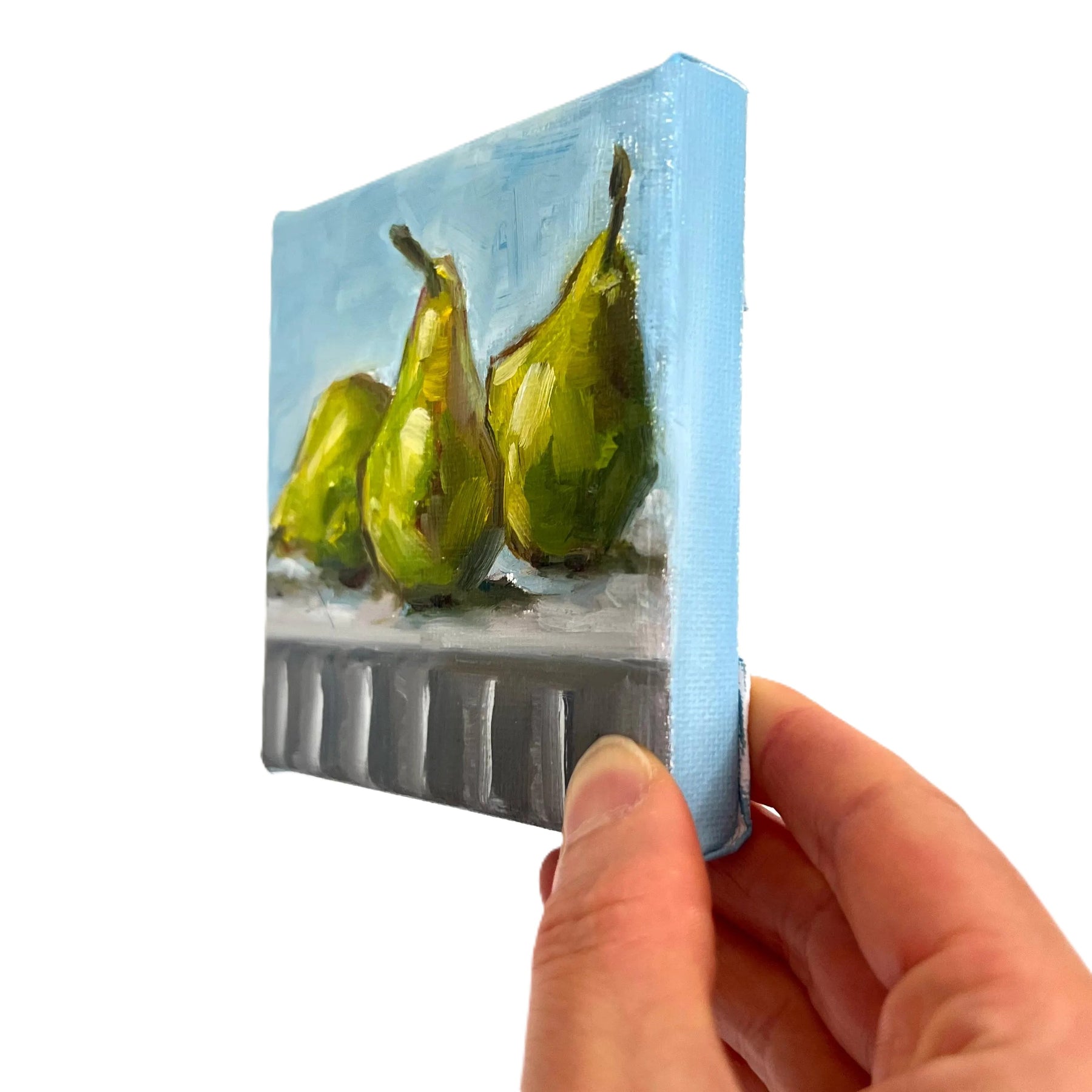 Pear Trio – Original Mini Oil Painting | Fresh Fruit Still Life