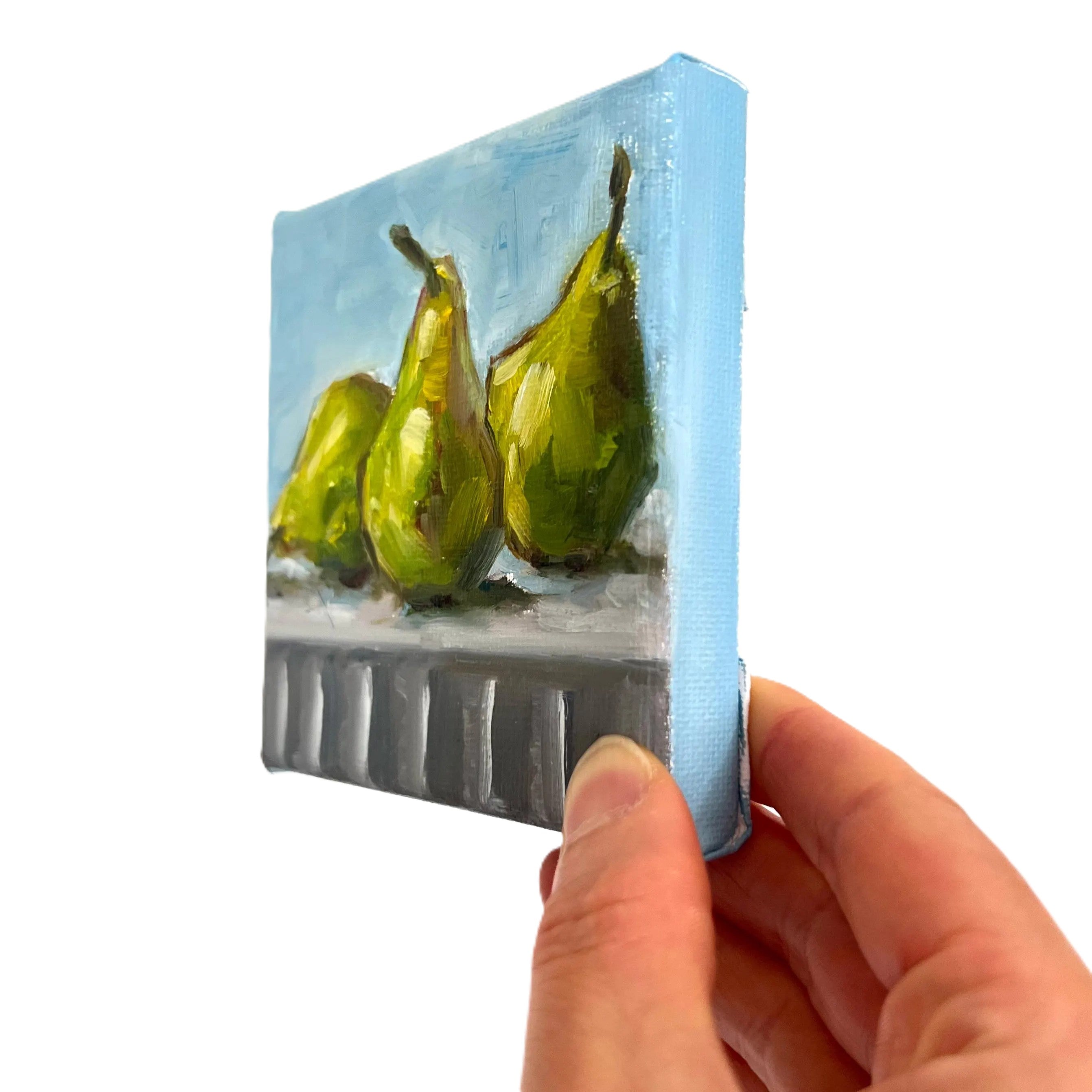 Pear Trio – Original Mini Oil Painting | Fresh Fruit Still Life