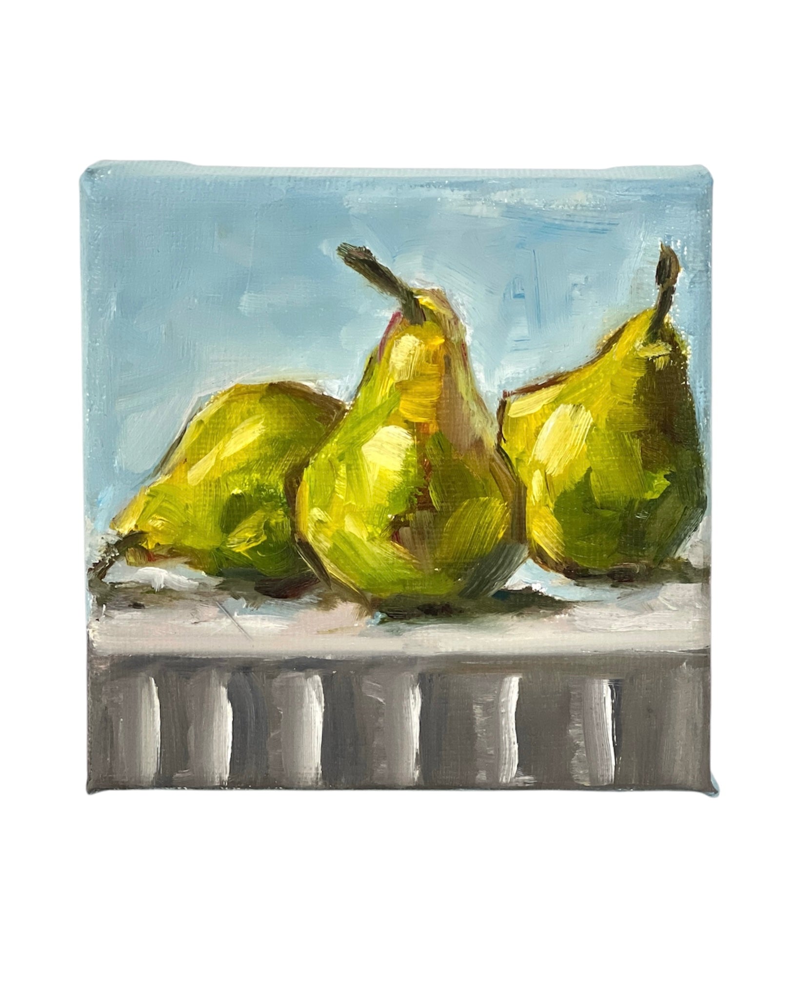 Pear Trio – Original Mini Oil Painting | Fresh Fruit Still Life