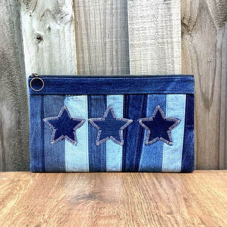 Upcycled Denim Pencil Case – Three Denim Stars