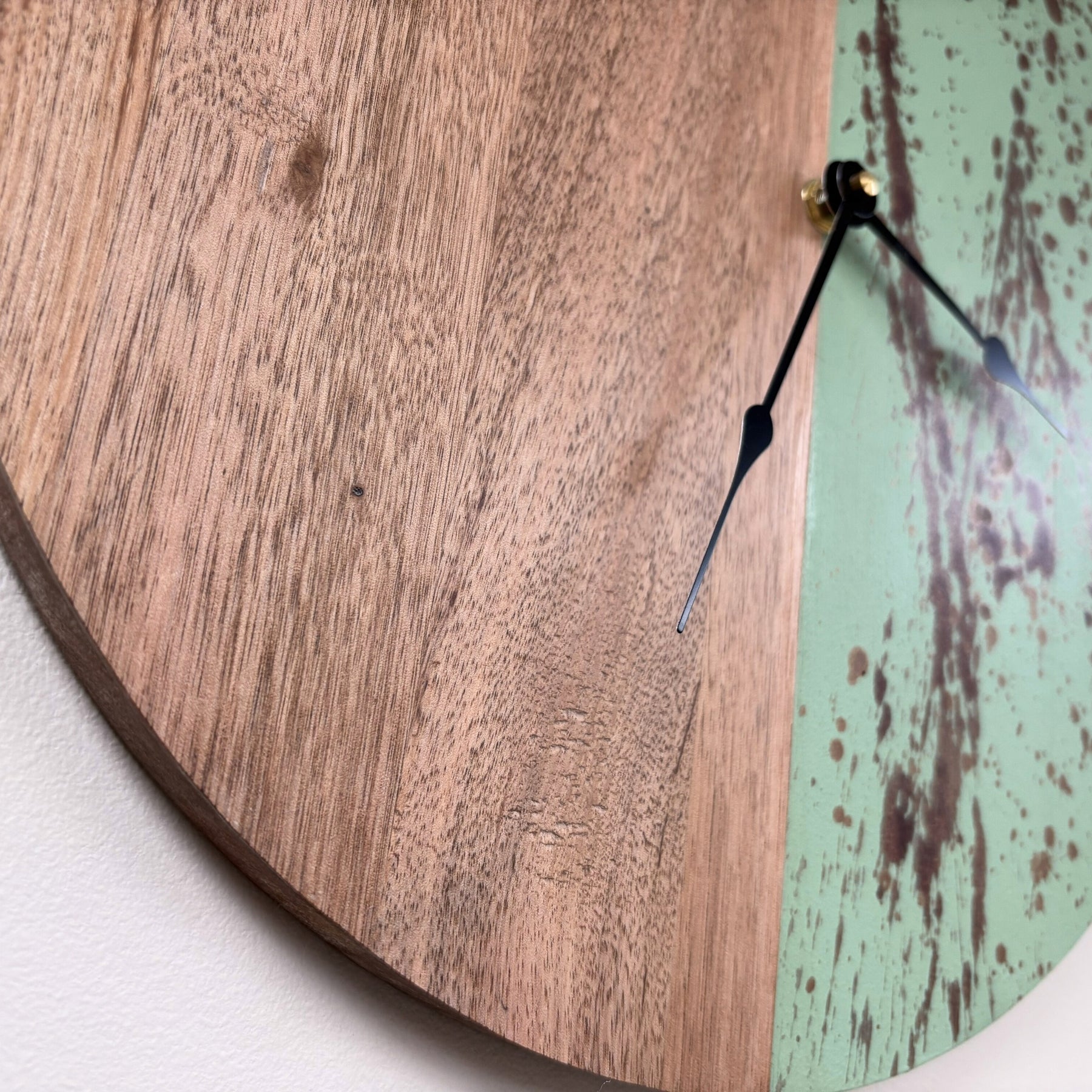 Verdant – Handmade Tasmanian Oak Wall Clock | Sage Green Splatter Design, Silent Movement | 30cm or 40cm