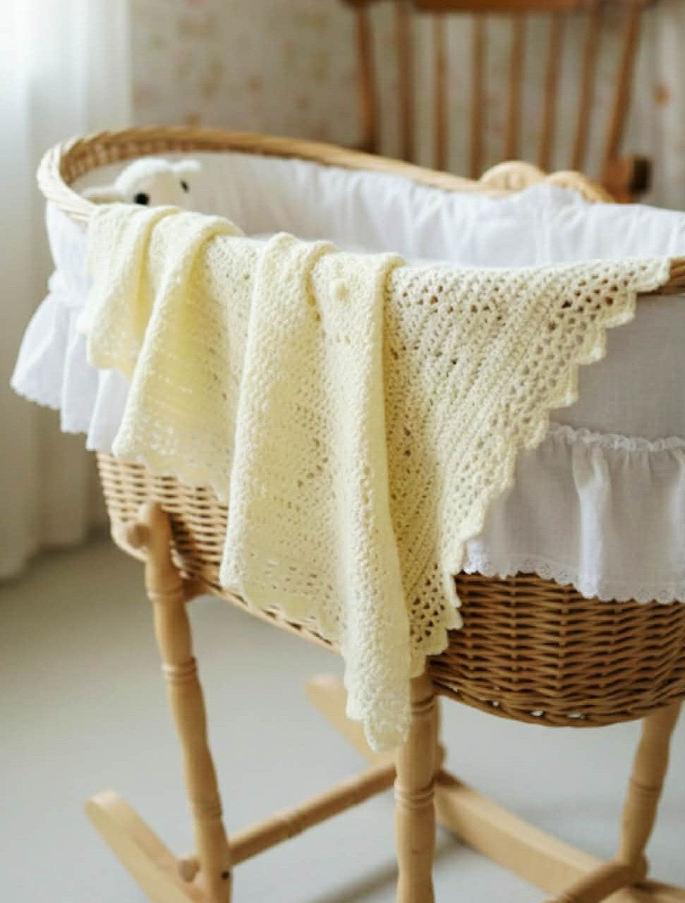 Baby Blanket | Afghan | Cream/Off White | Handmade | Crochet | Newborn | Vintage | Hearts & Bobbles