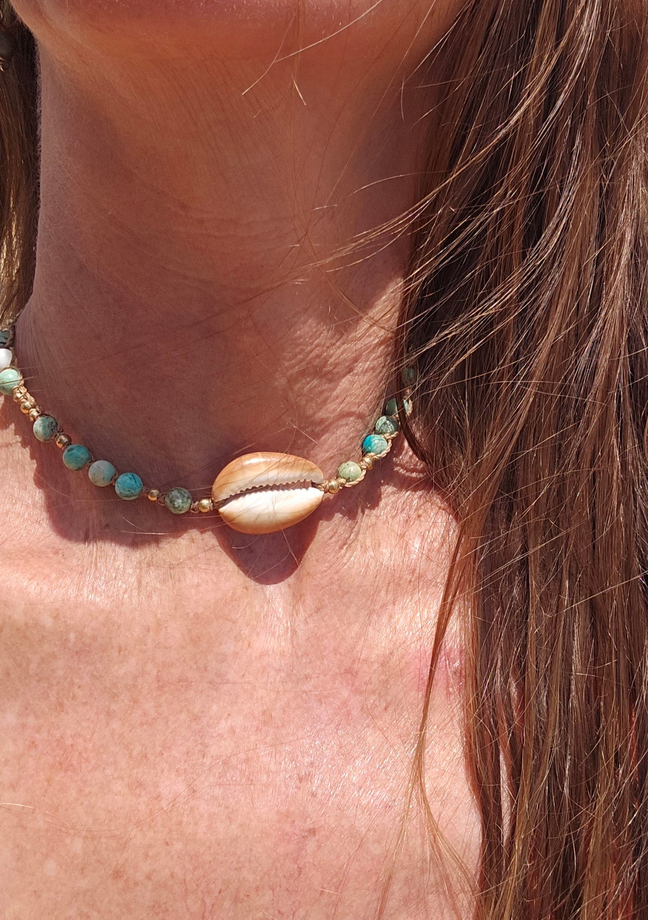 Cowrie Necklace with Peruvian Turquoise