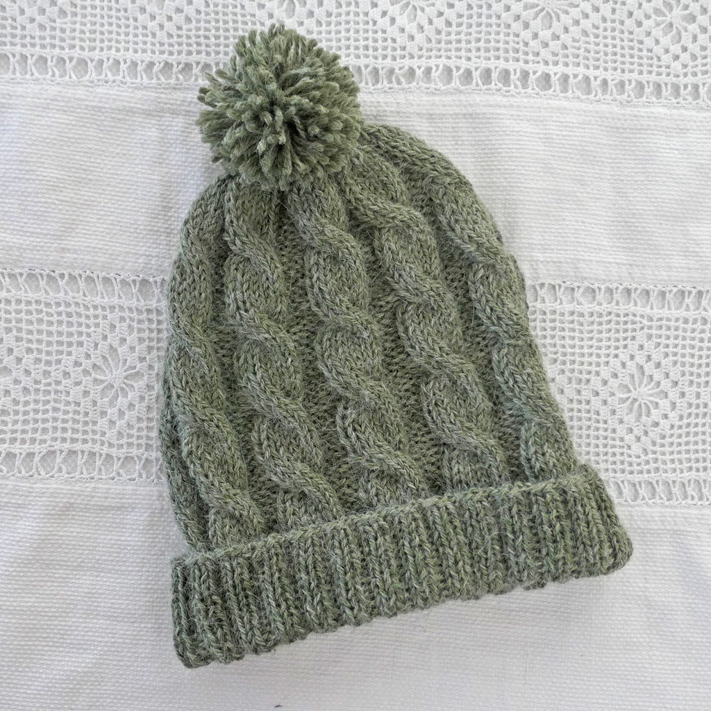 Beanie: Green, adult, handmade, cabled design, free shipping