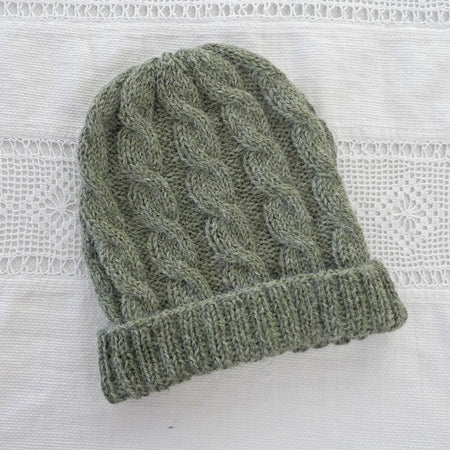 Beanie: Green, adult, handmade, cabled design, free shipping