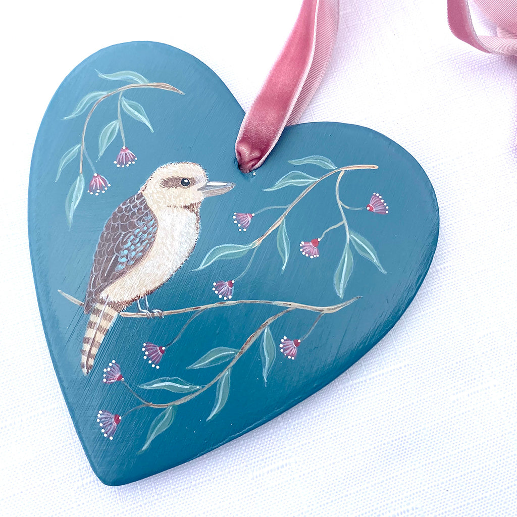 Hand-Painted Ceramic Heart Decoration - Kookaburra