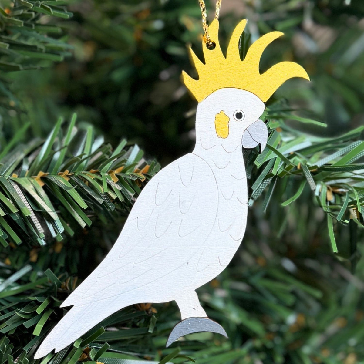 Sulphur Crested White Cockatoo Hand Painted Christmas Decoration