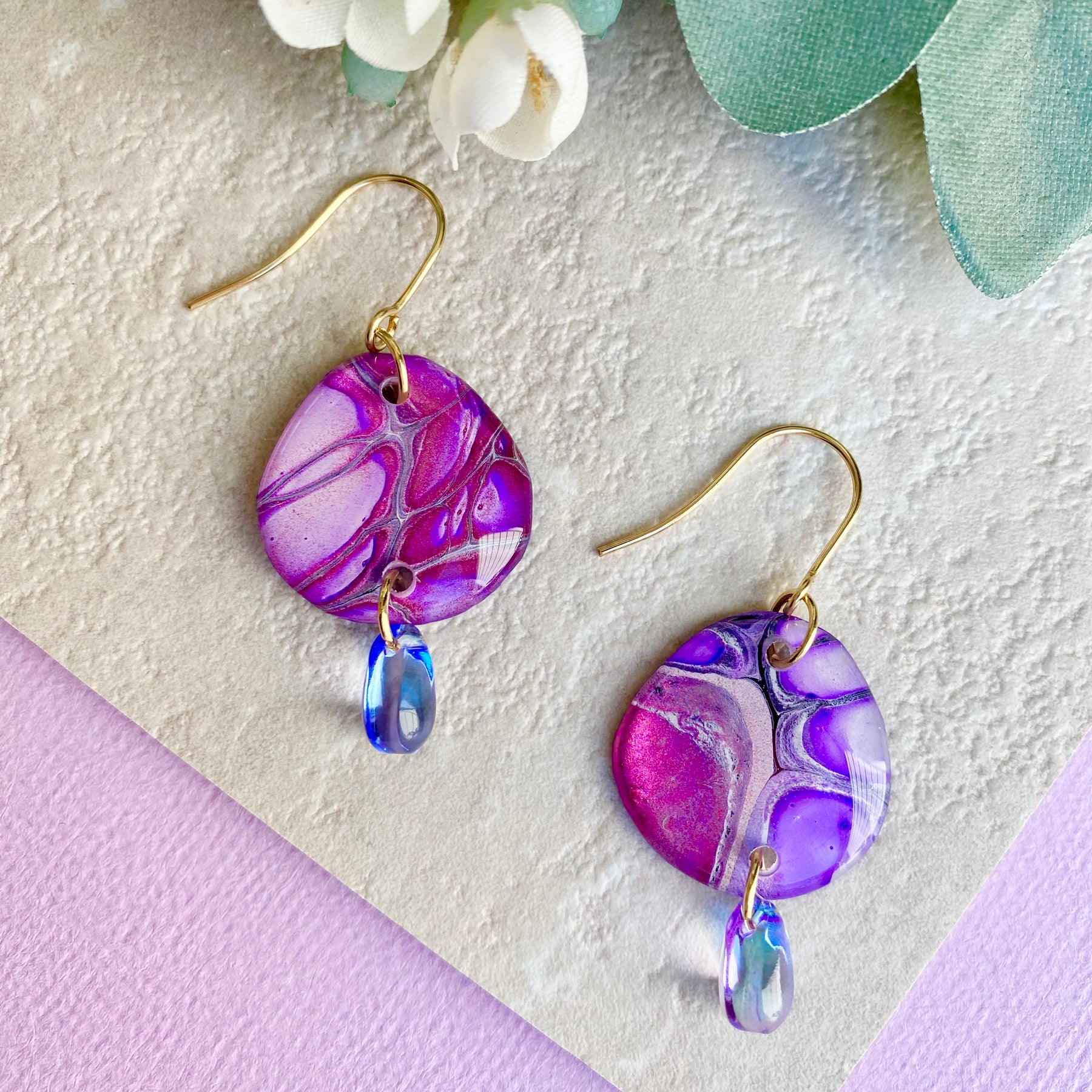 Pink Purple Wearable Art Earrings