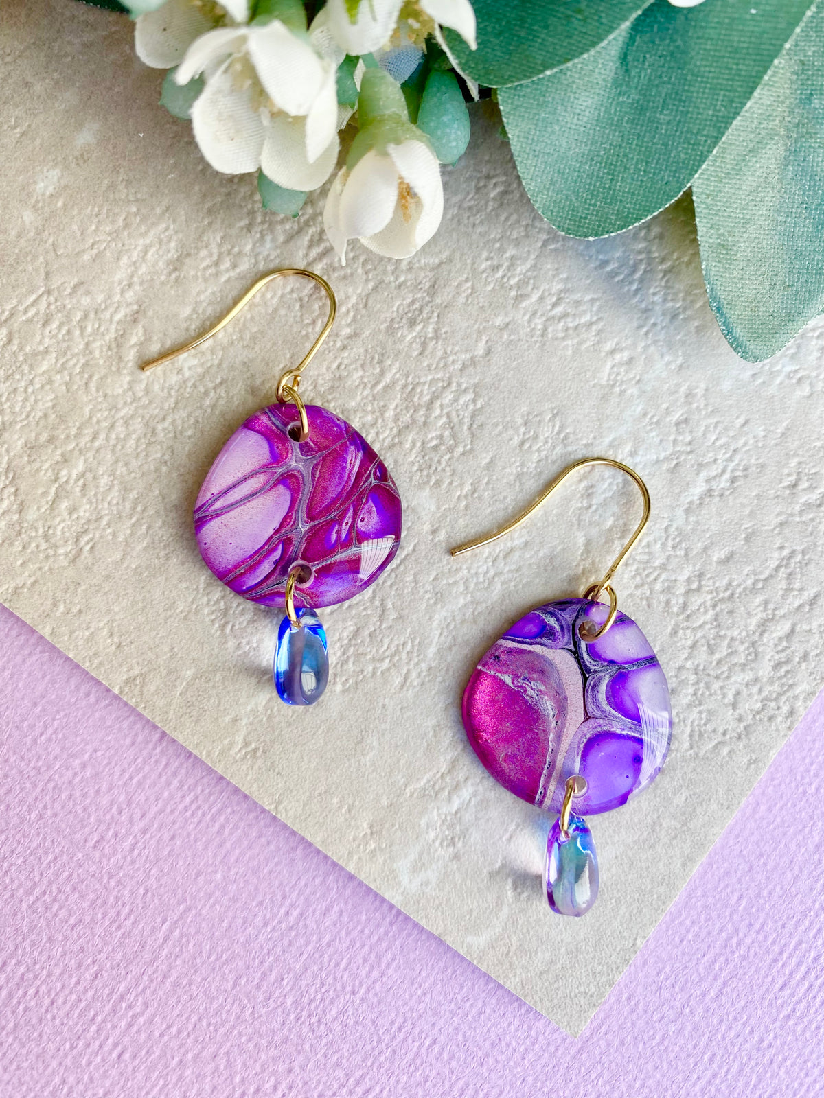 Pink Purple Wearable Art Earrings