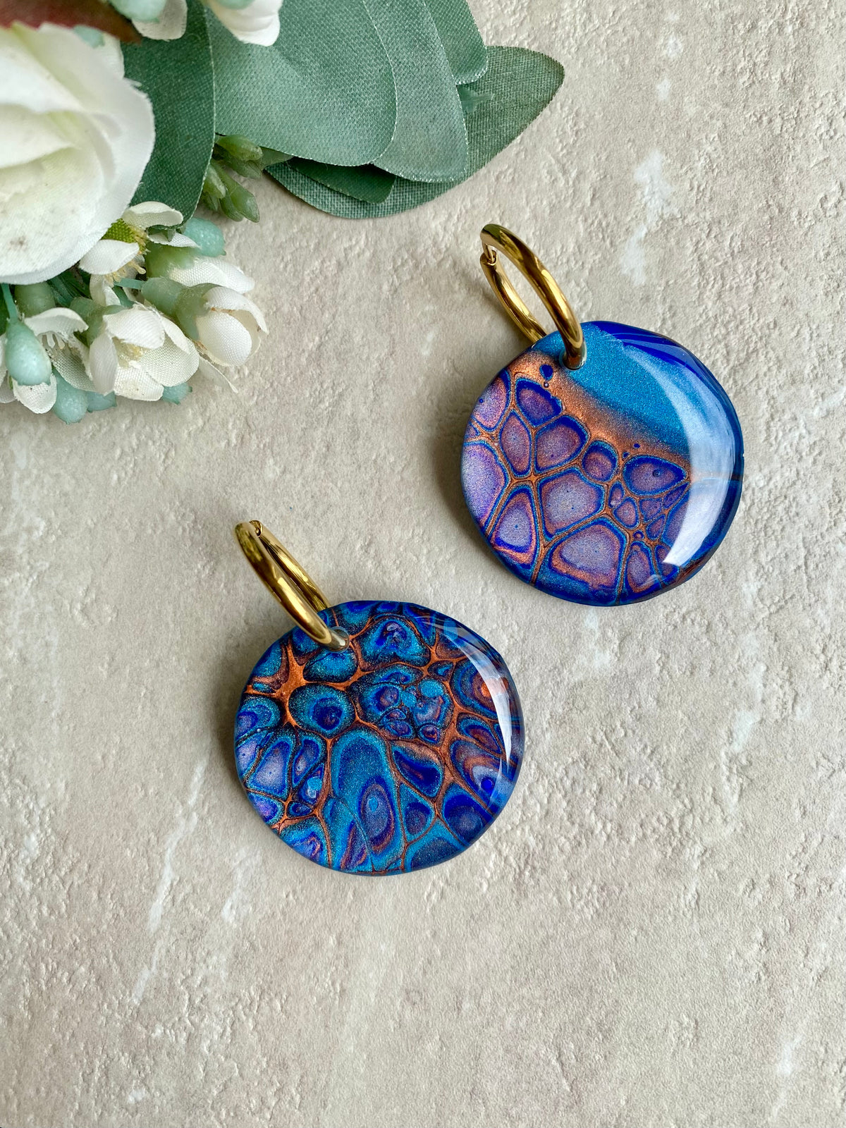 Copper Teal Huggie Hoop Earrings